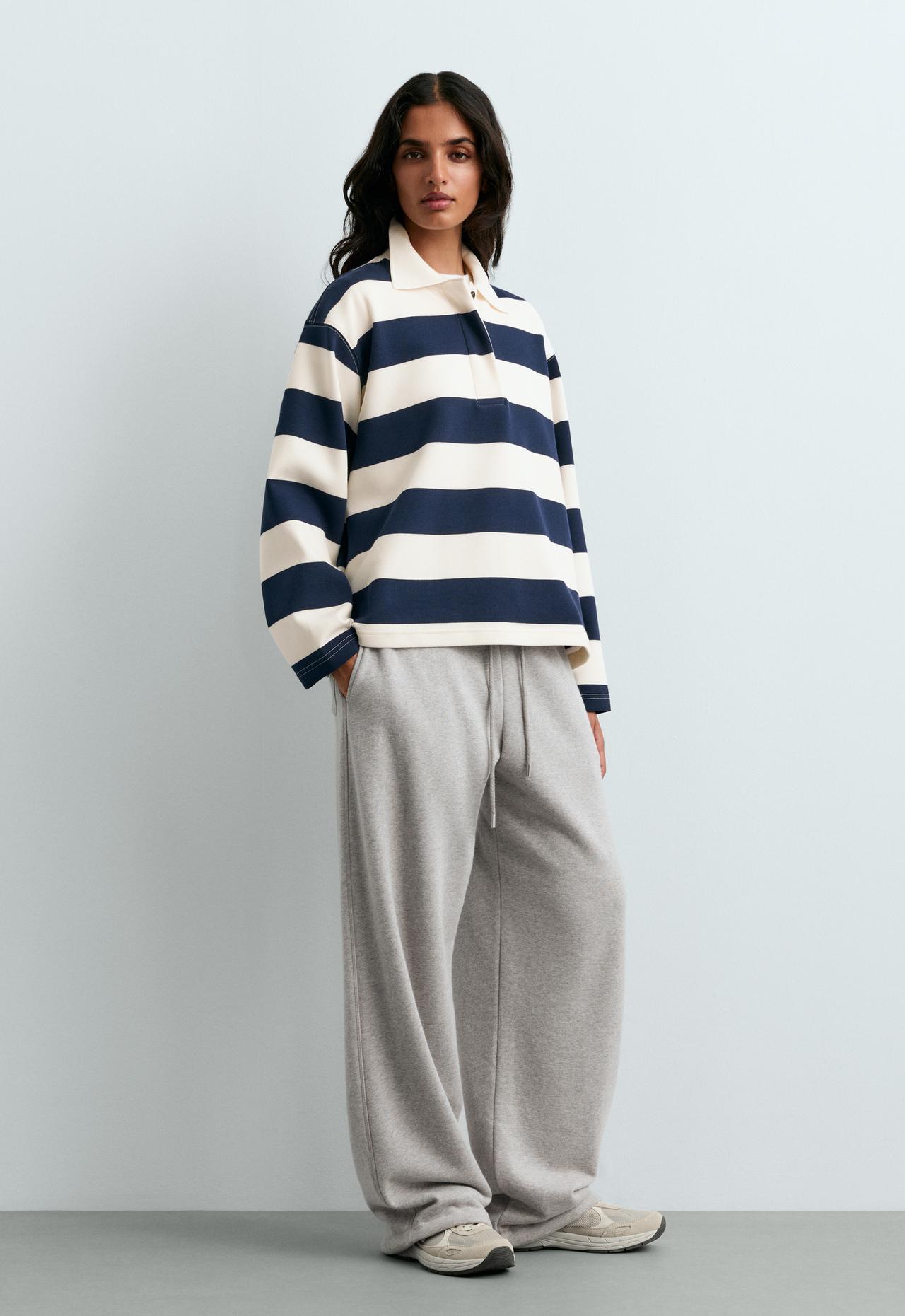 Striped jacquard cotton piqué polo shirt — NAVY BLUE