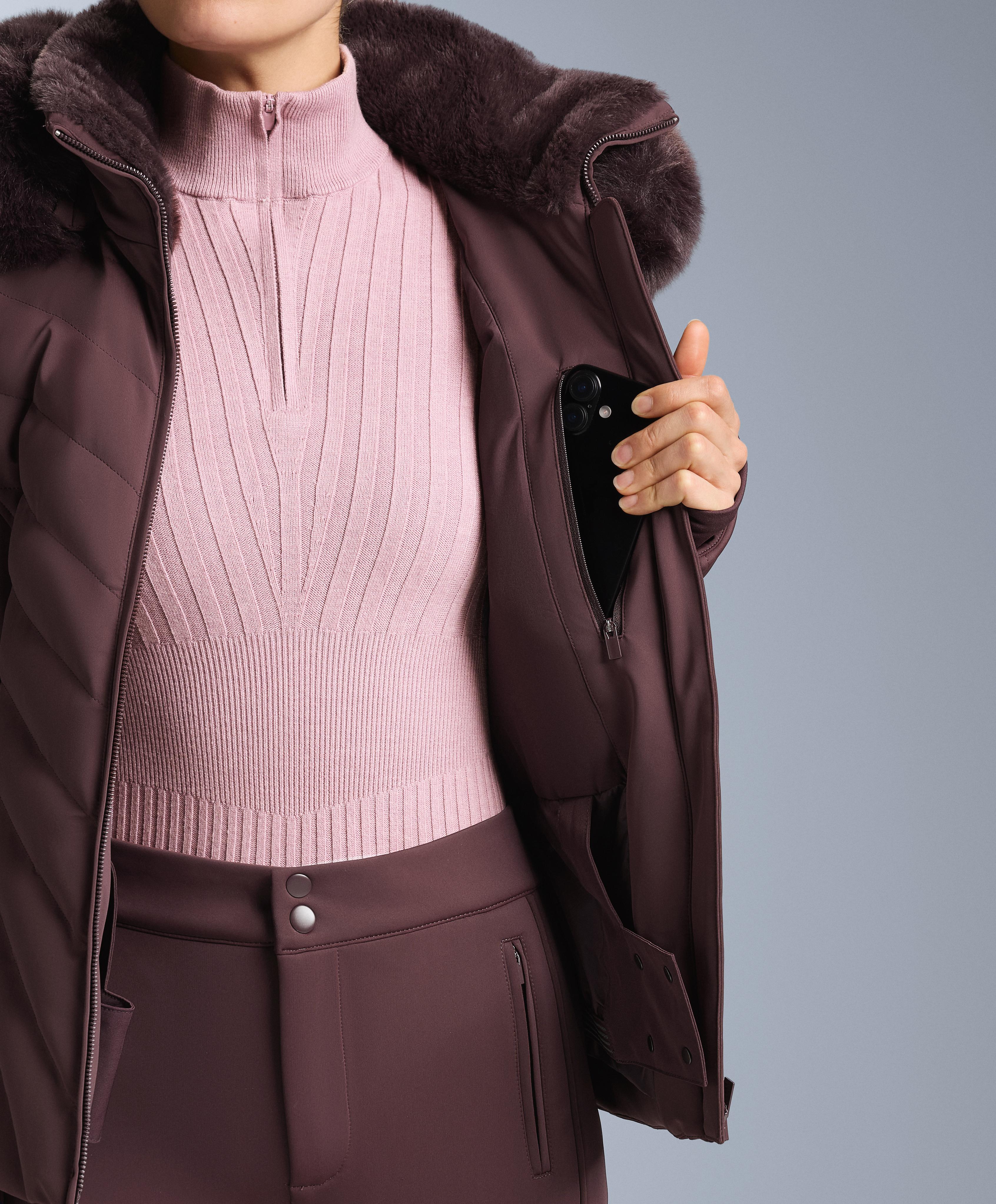 Primaloft® SKI water-resistant super-fitted jacket — DARK WINE RED