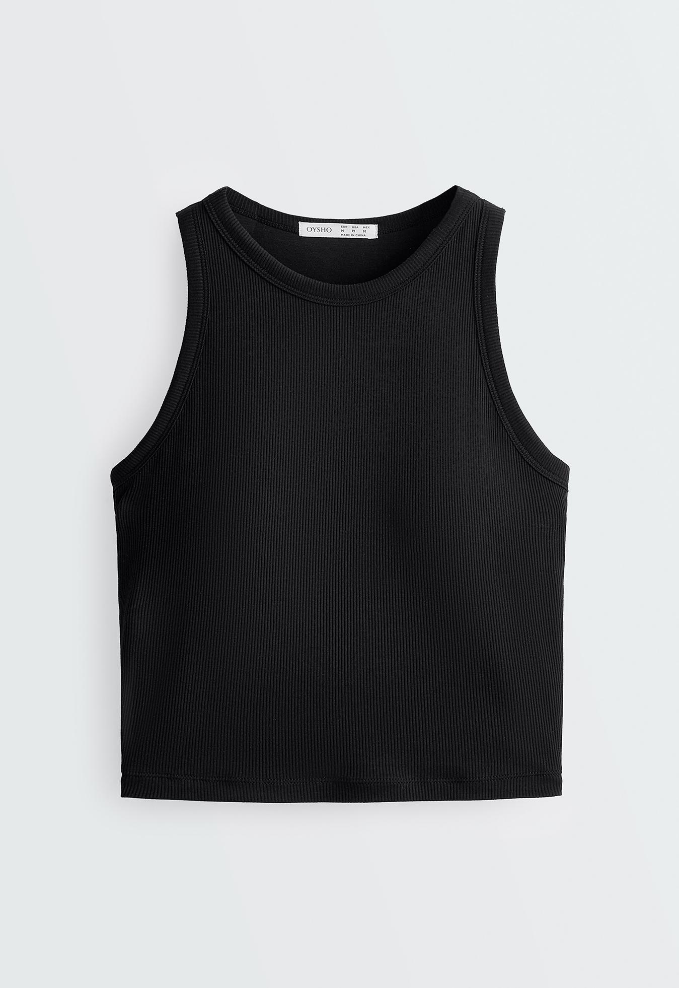 Rib modal blend long tank top — BLACK