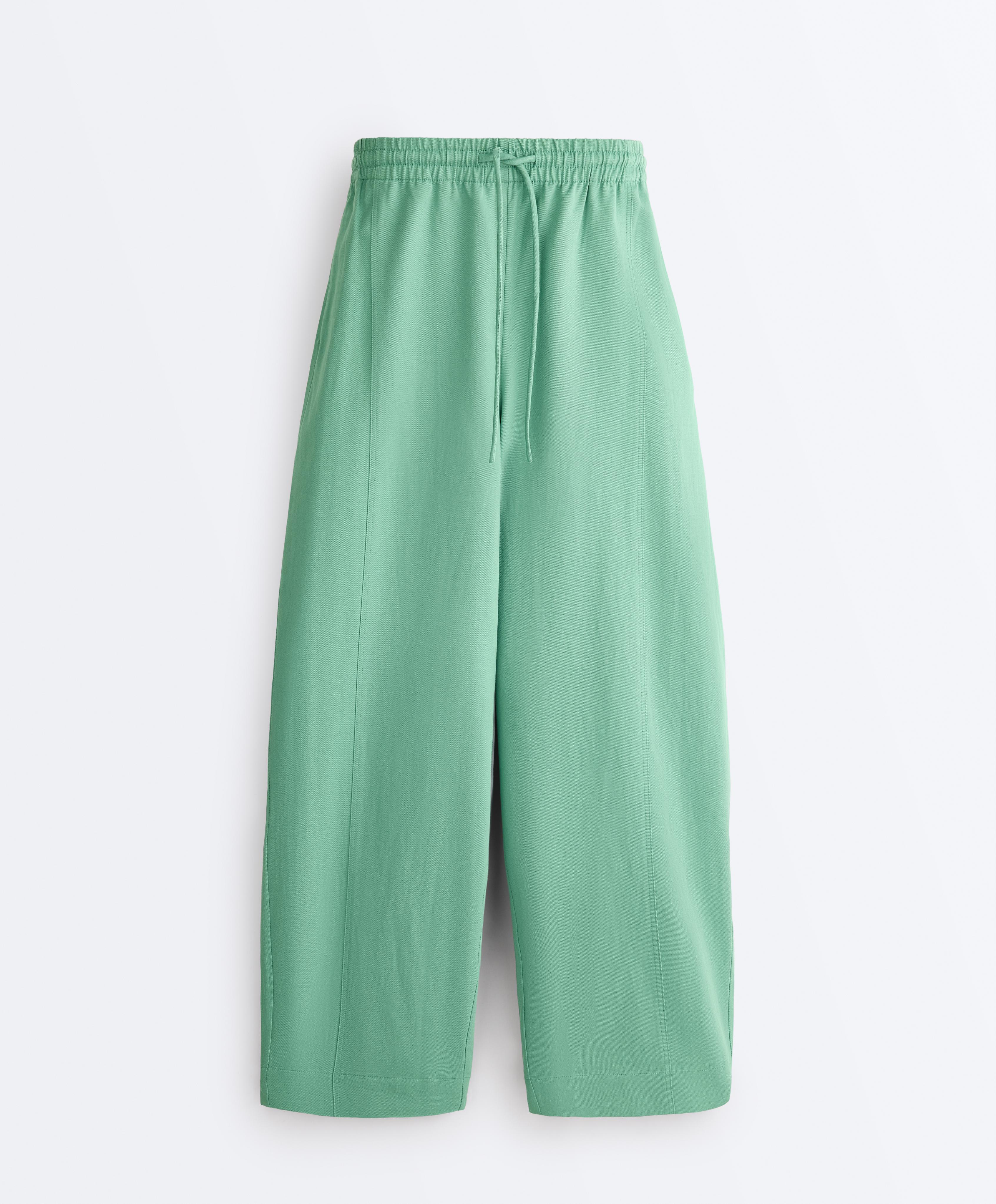 Cotton blend balloon trousers — AQUA GREEN