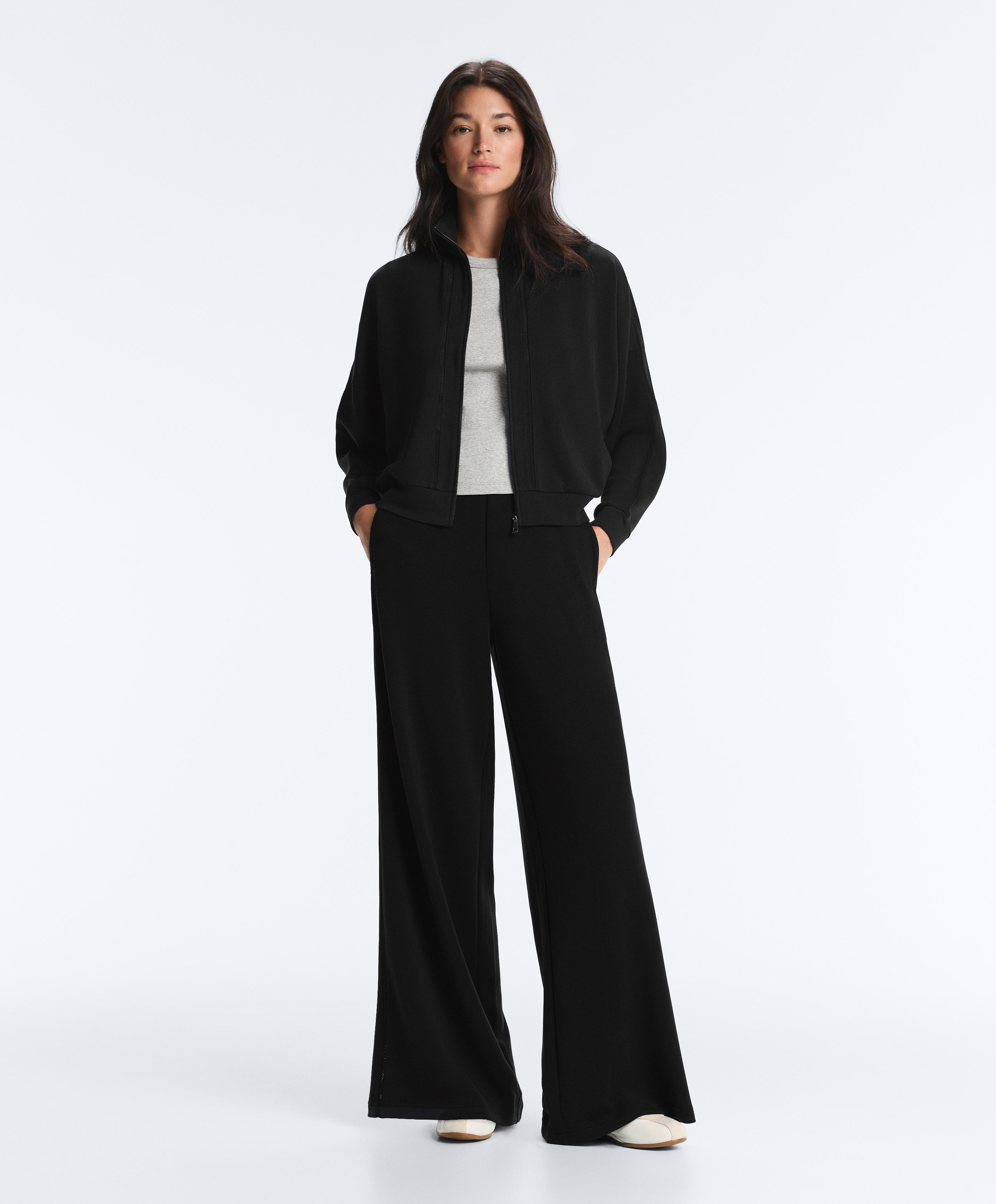 Soft-touch modal jacket with hemstitch — BLACK