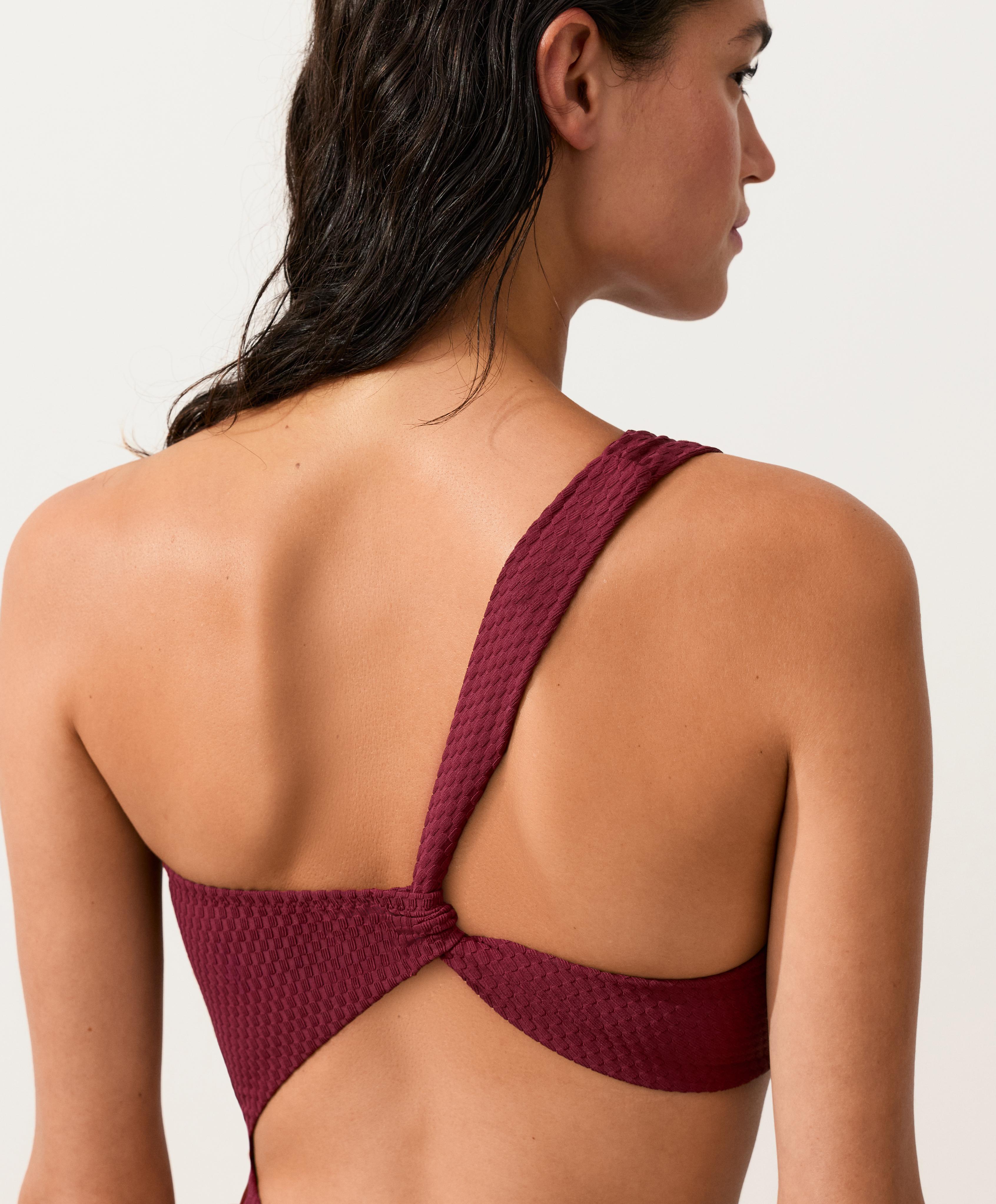 Mini check jacquard asymmetric trikini — CHERRY