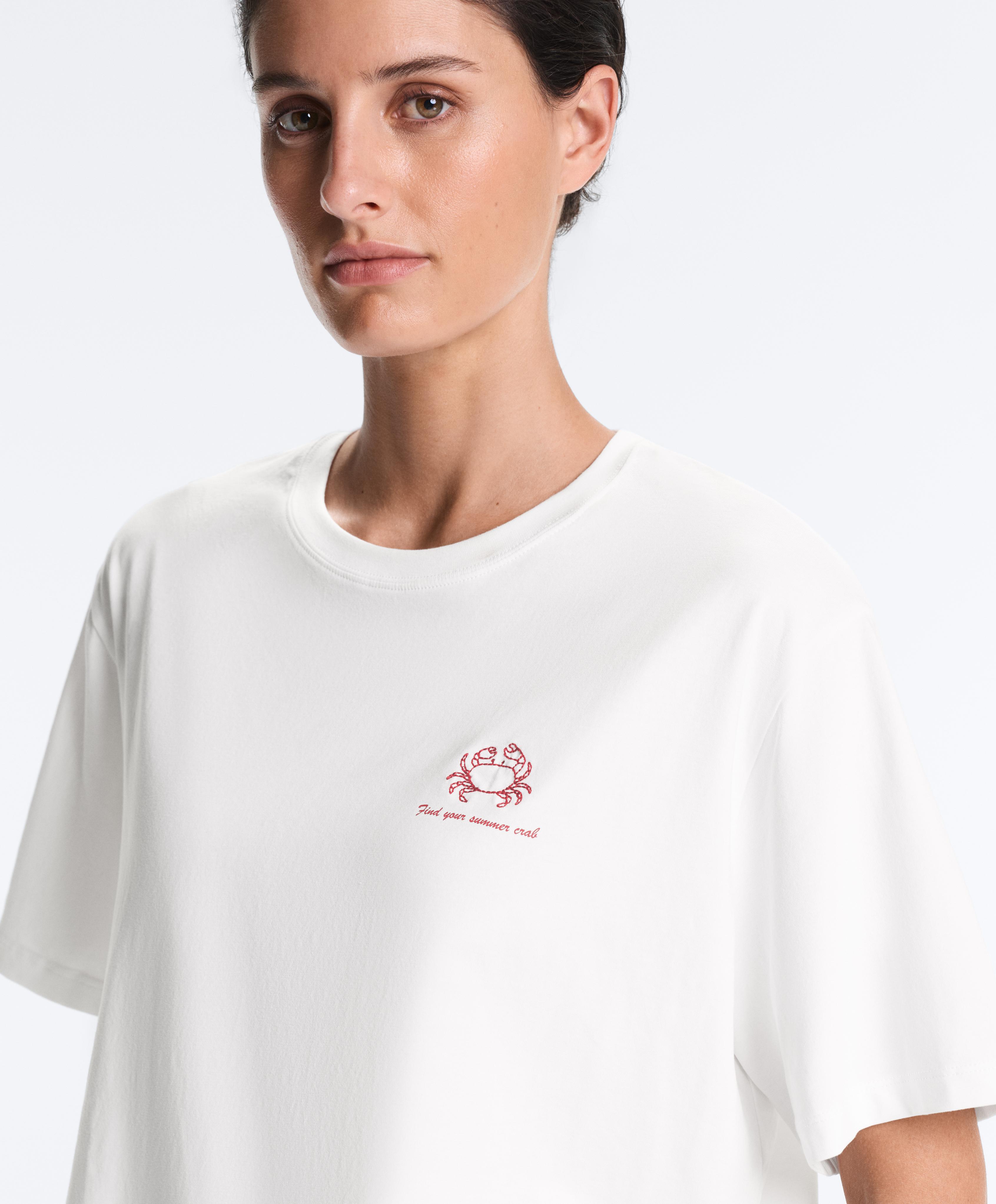Boxy short-sleeved cotton blend T-shirt with slogan — WHITE 