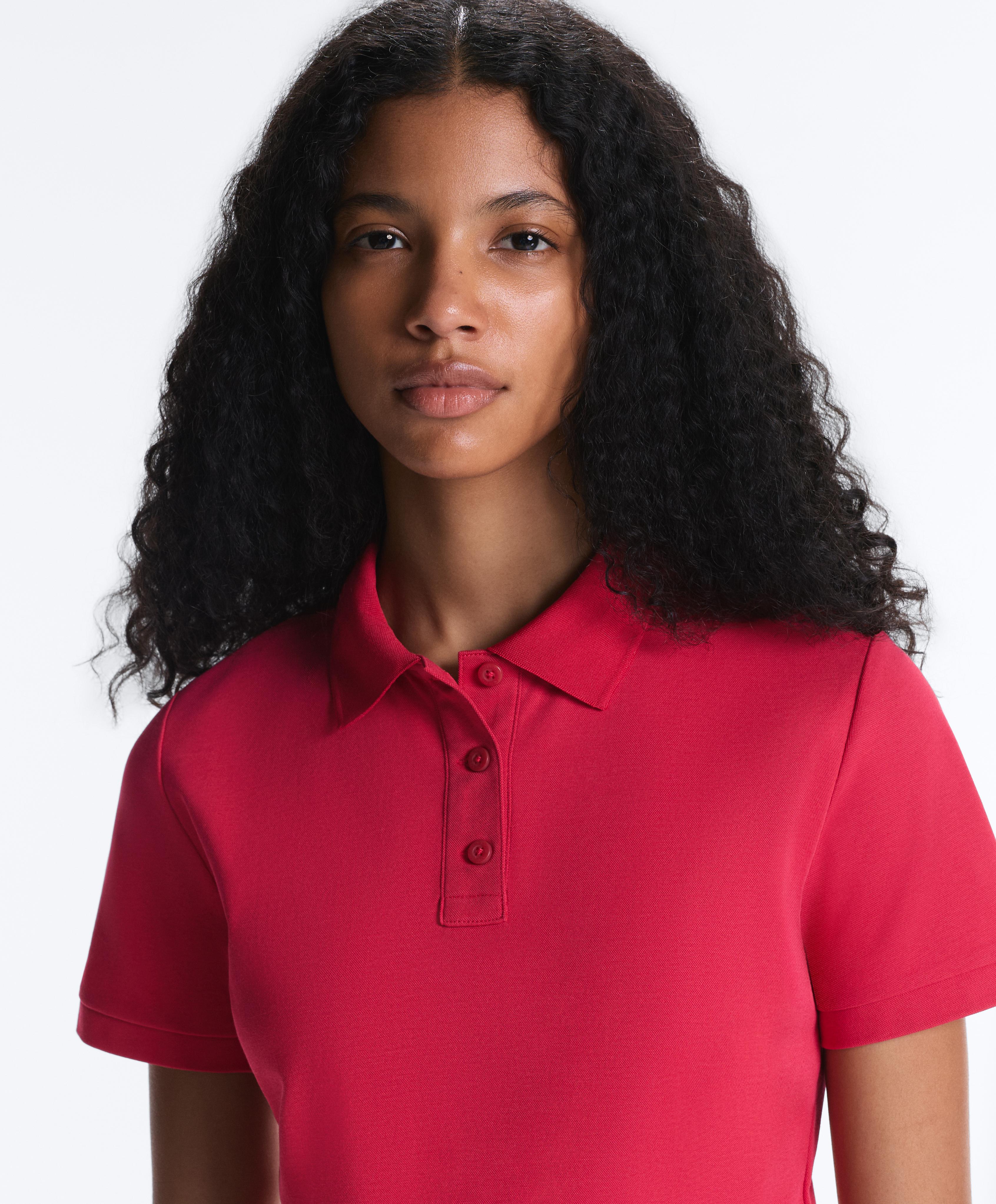 Slim-fit piqué cotton short-sleeve polo shirt — RED