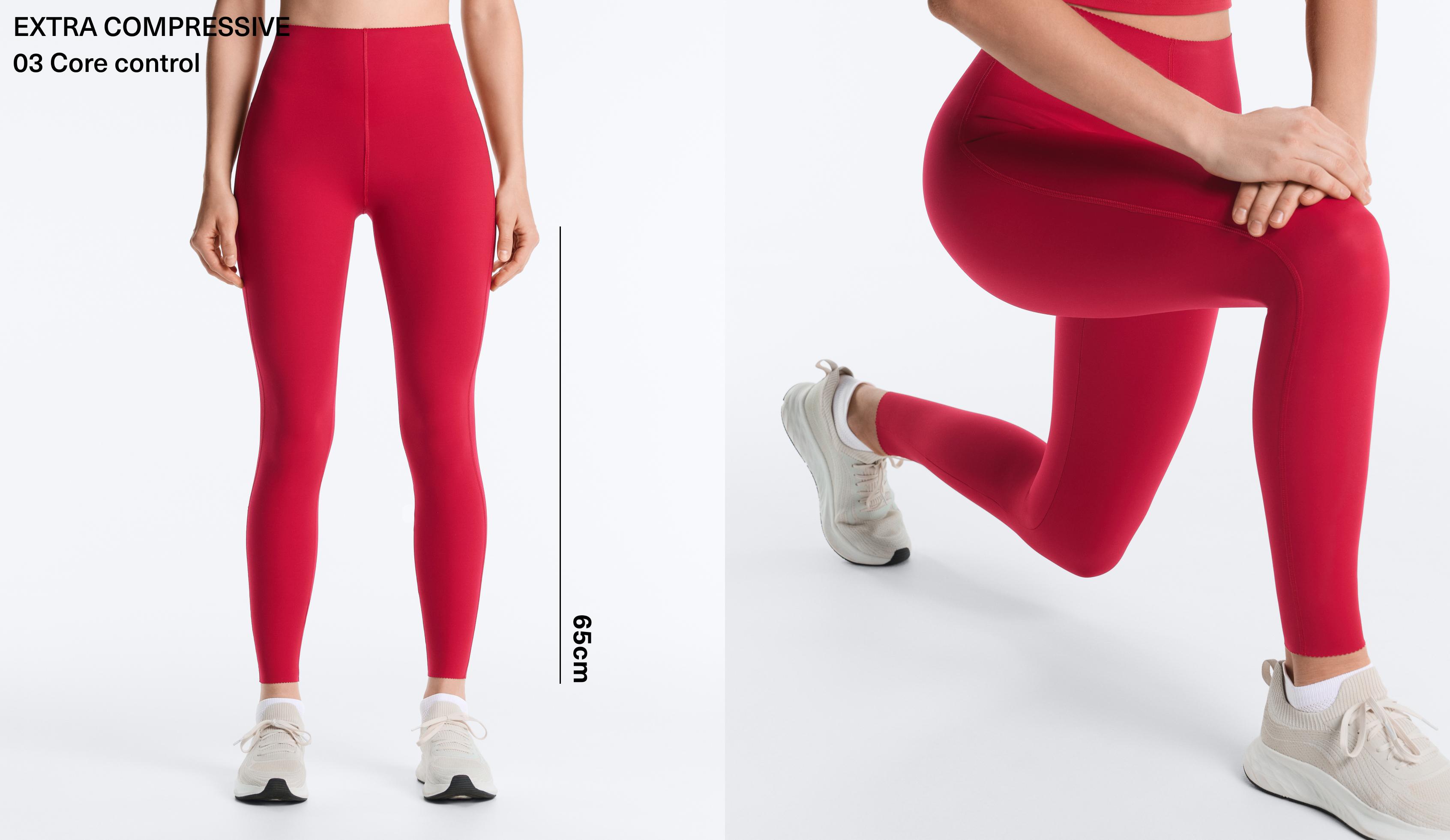 Extra-compressive core-control 65cm ankle-length leggings — RED