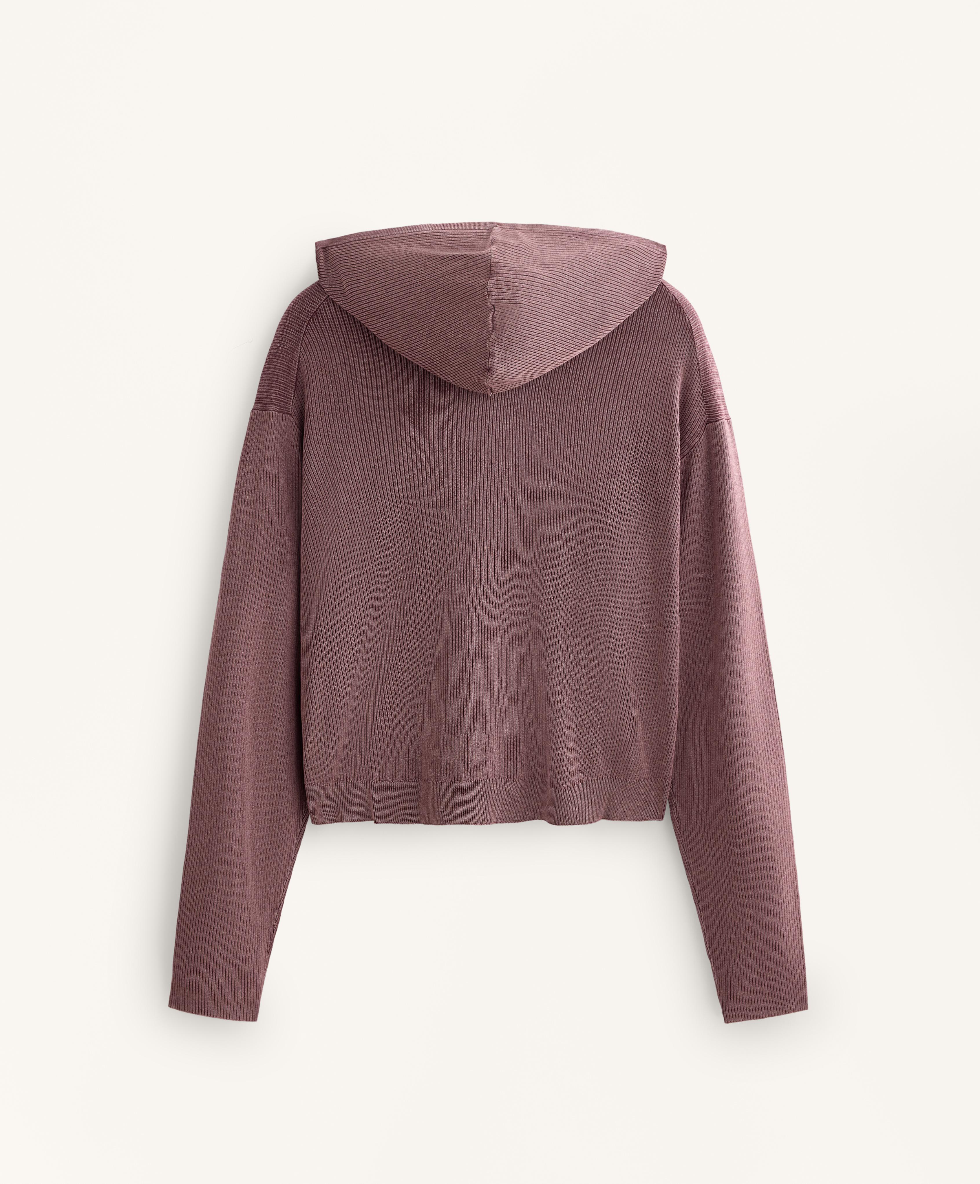 Hooded rib-knit jacket — PINK-MAUVE
