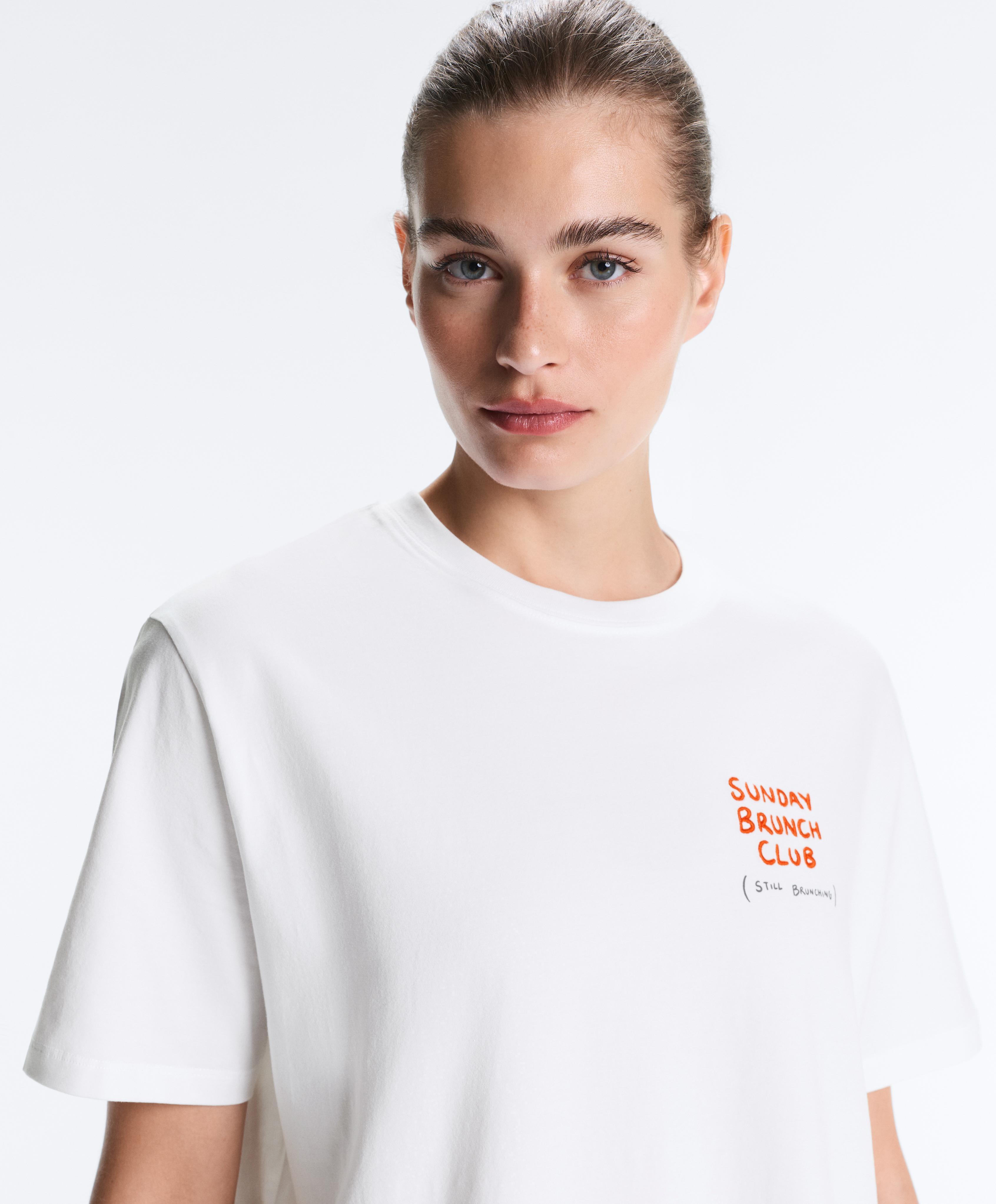 Oversize short-sleeved cotton blend T-shirt with slogan — WHITE