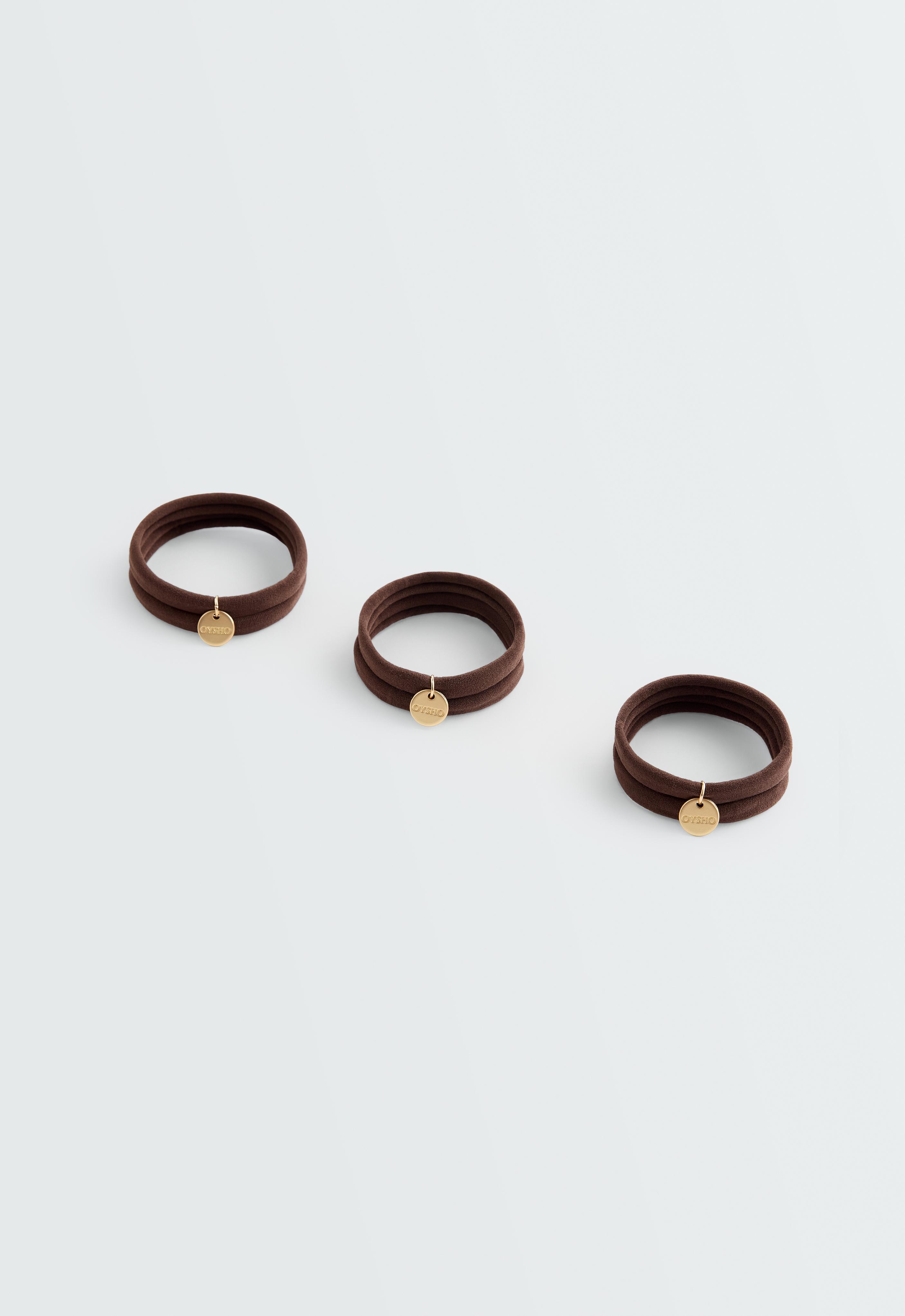 6 Oysho plaque hair ties — CHOCOLATE      