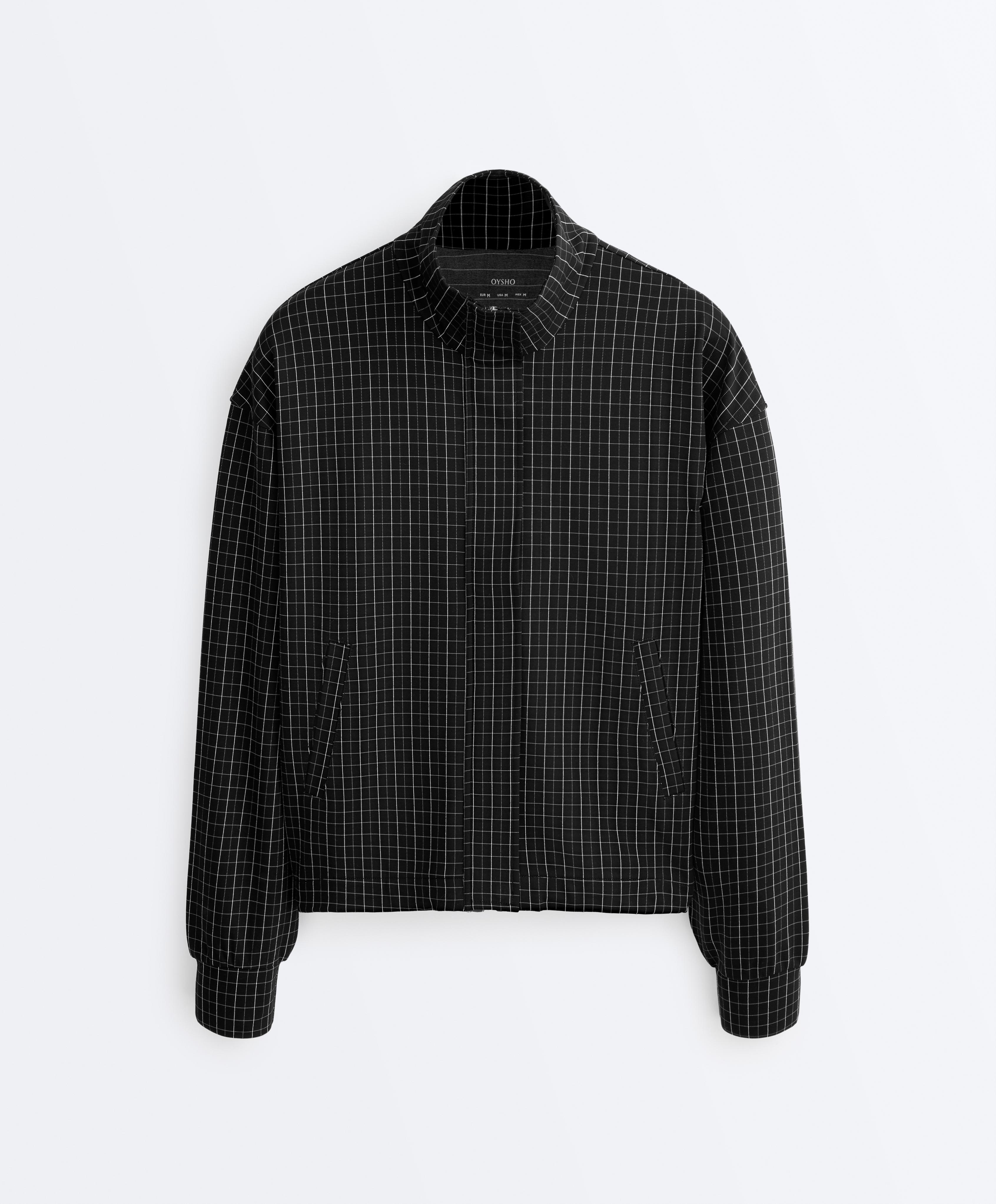 Check high neck jacket — BLACK