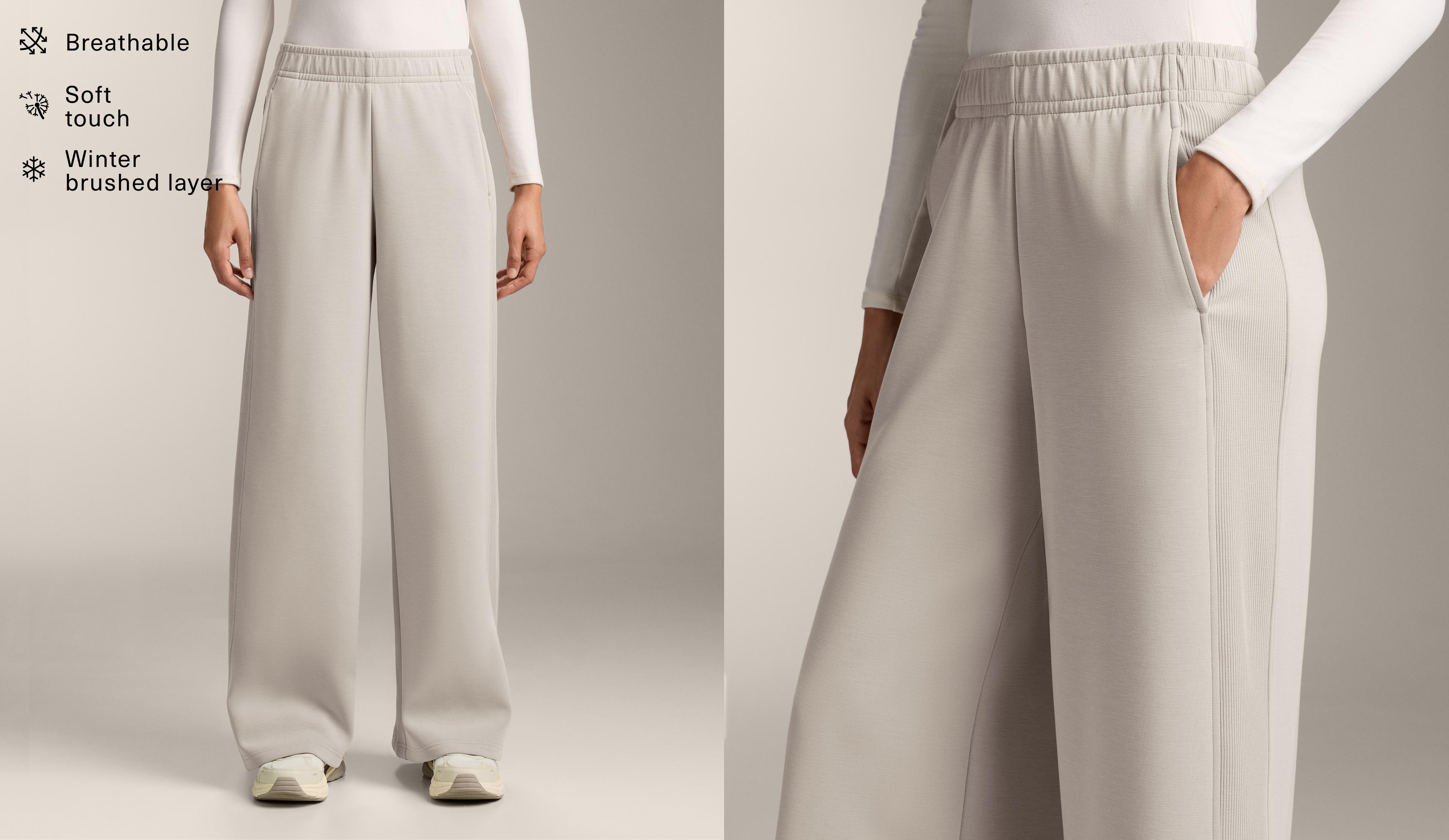 Wide-leg straight trousers with side rib and brushed modal — TAUPE