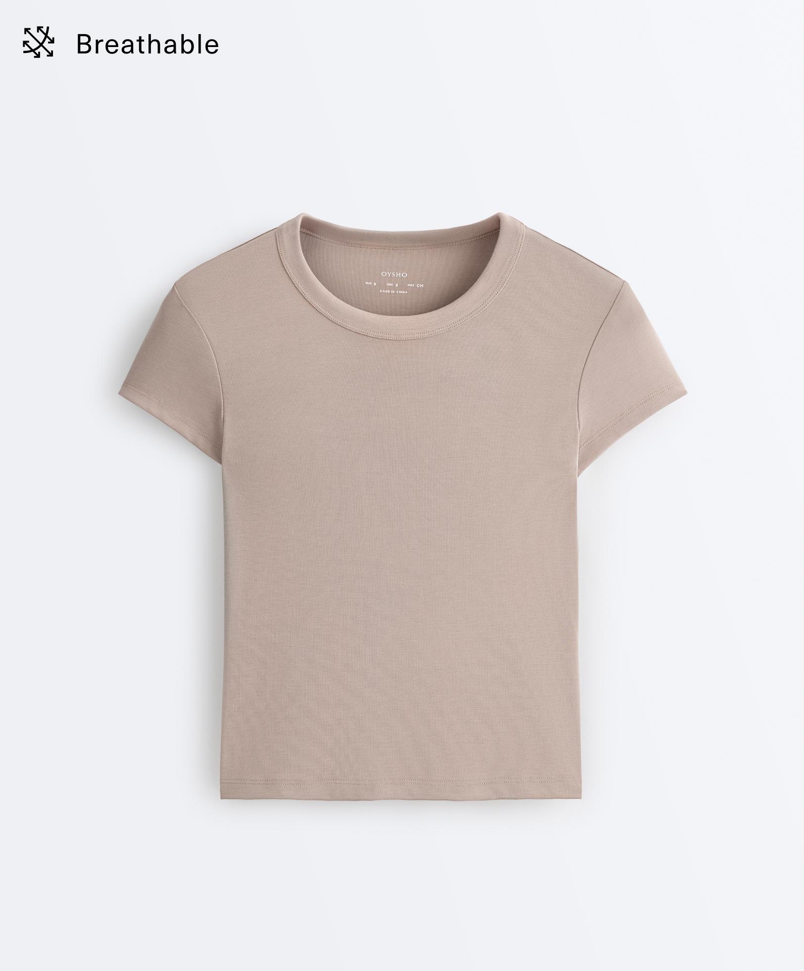 Fitted modal rib short-sleeve T-shirt — MID-MINK
