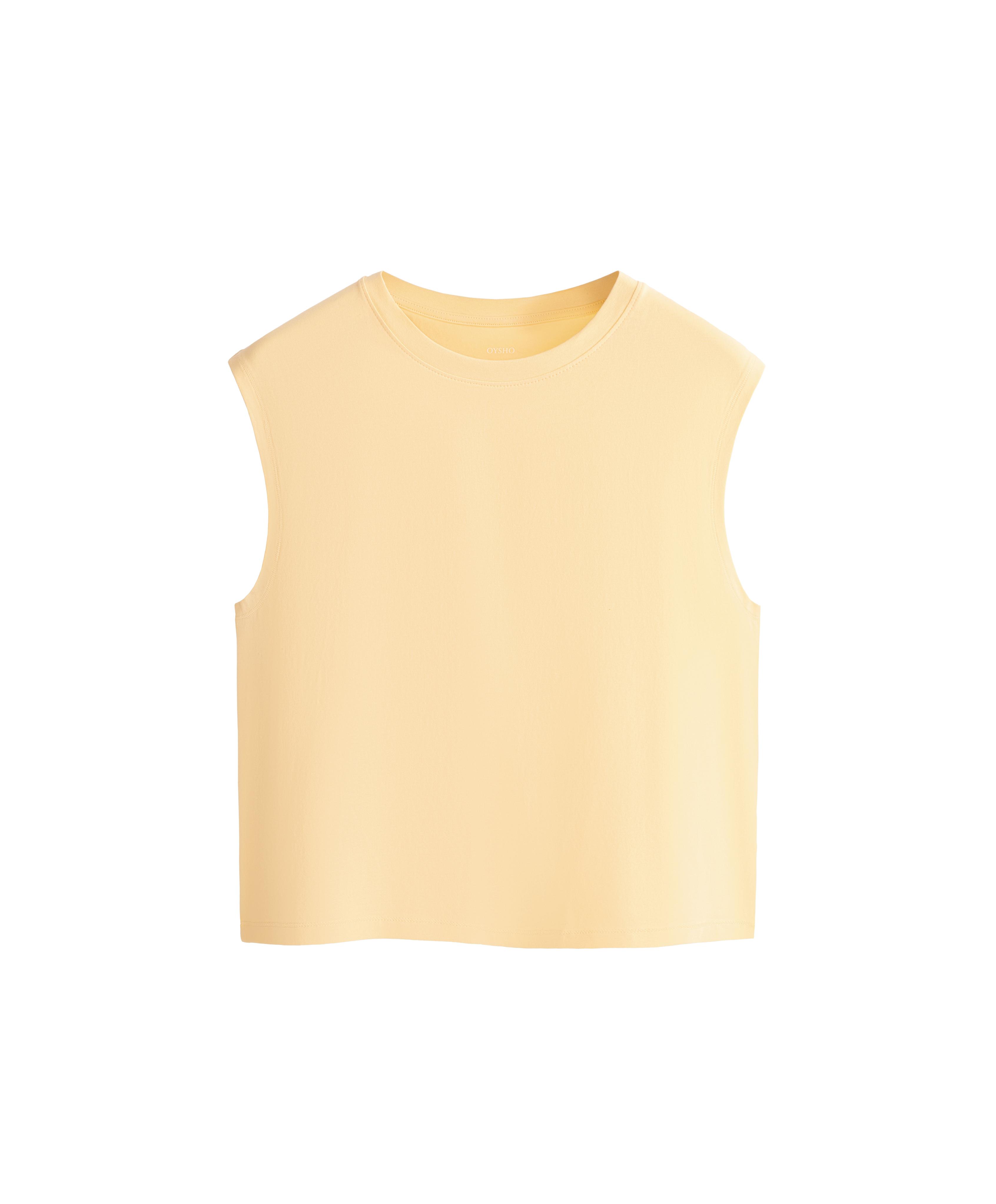 Cotton blend sleeveless T-shirt — PALE YELLOW