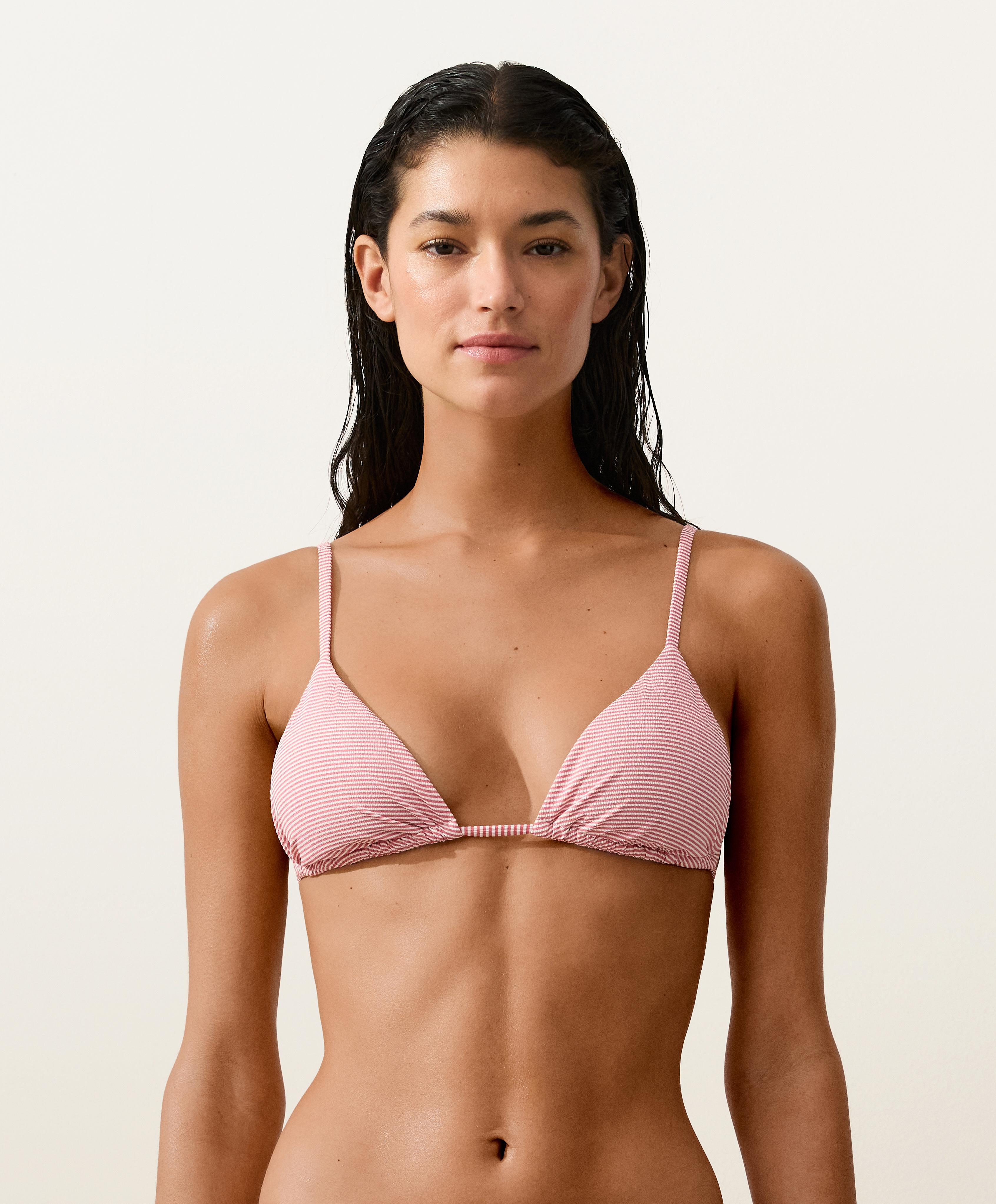 Stripe triangle bikini top — RED