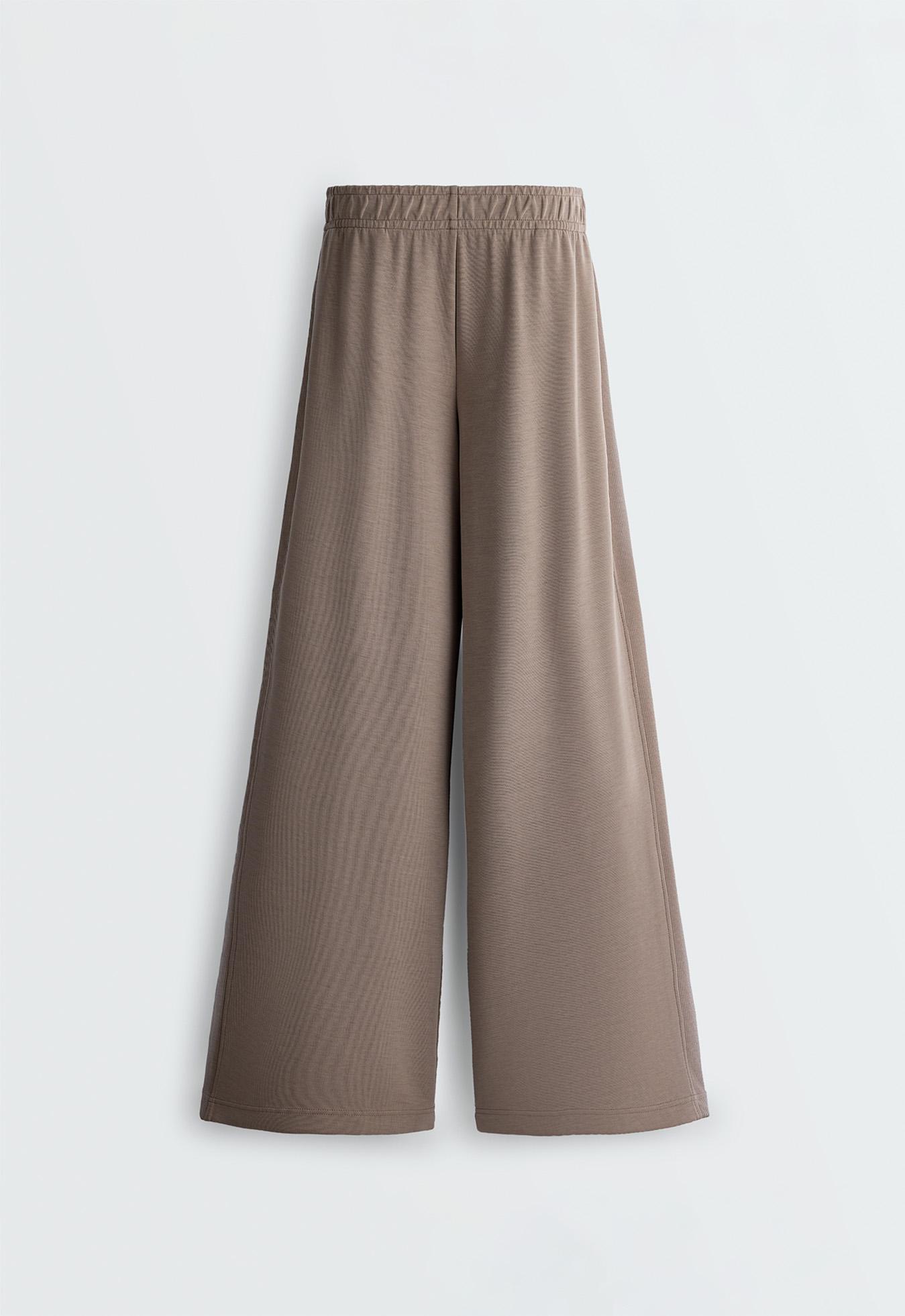 Soft-touch modal wide straight-leg rib trousers — MINK