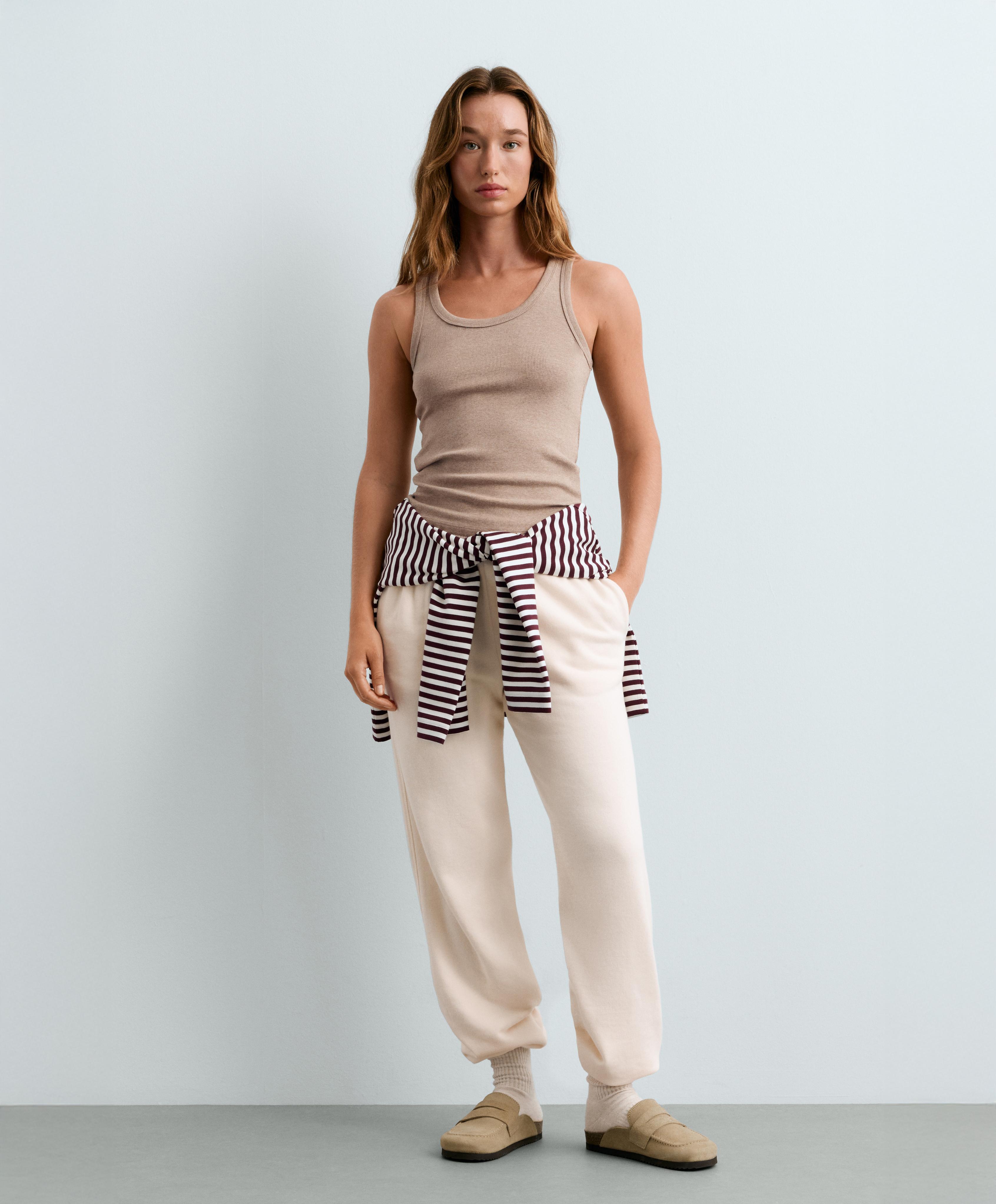 Slim-fit rib vest top with cotton and modal — SOFT MINK