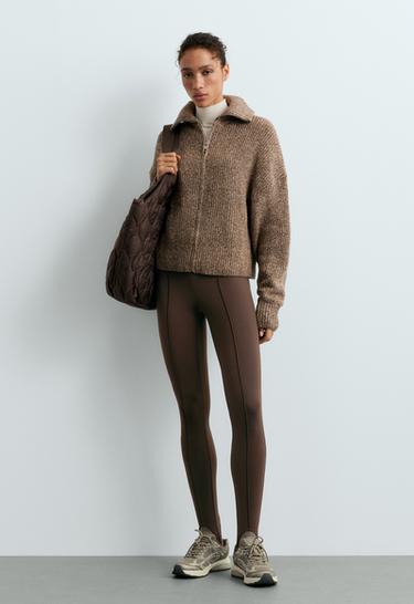 Ankle-length high rise warm stirrup leggings — DARK REDDISH‑BROWN 1