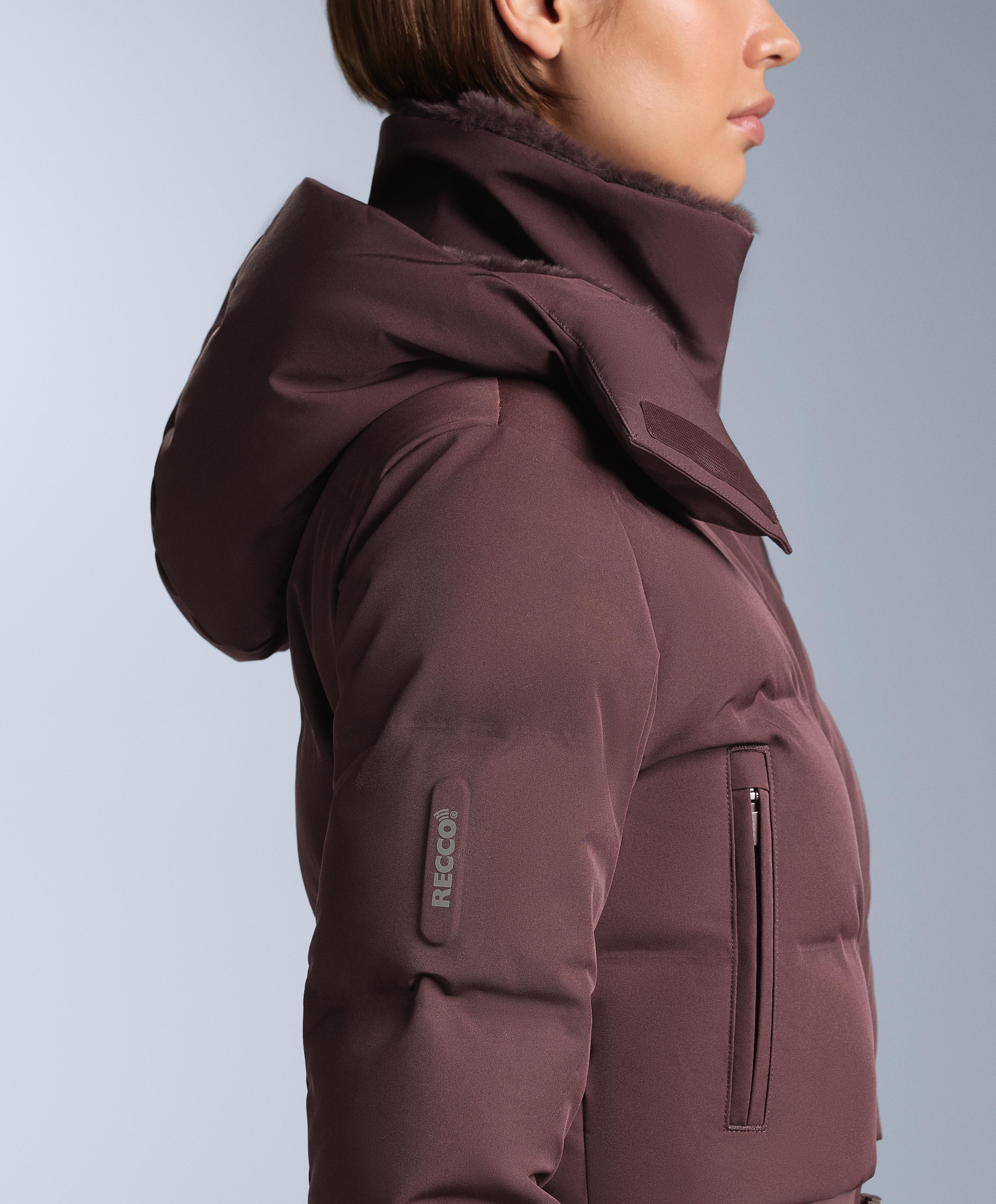 MINARDI PIUME SKI water-resistant padded jumpsuit with 80% down and 20% feather filling — DARK WINE RED