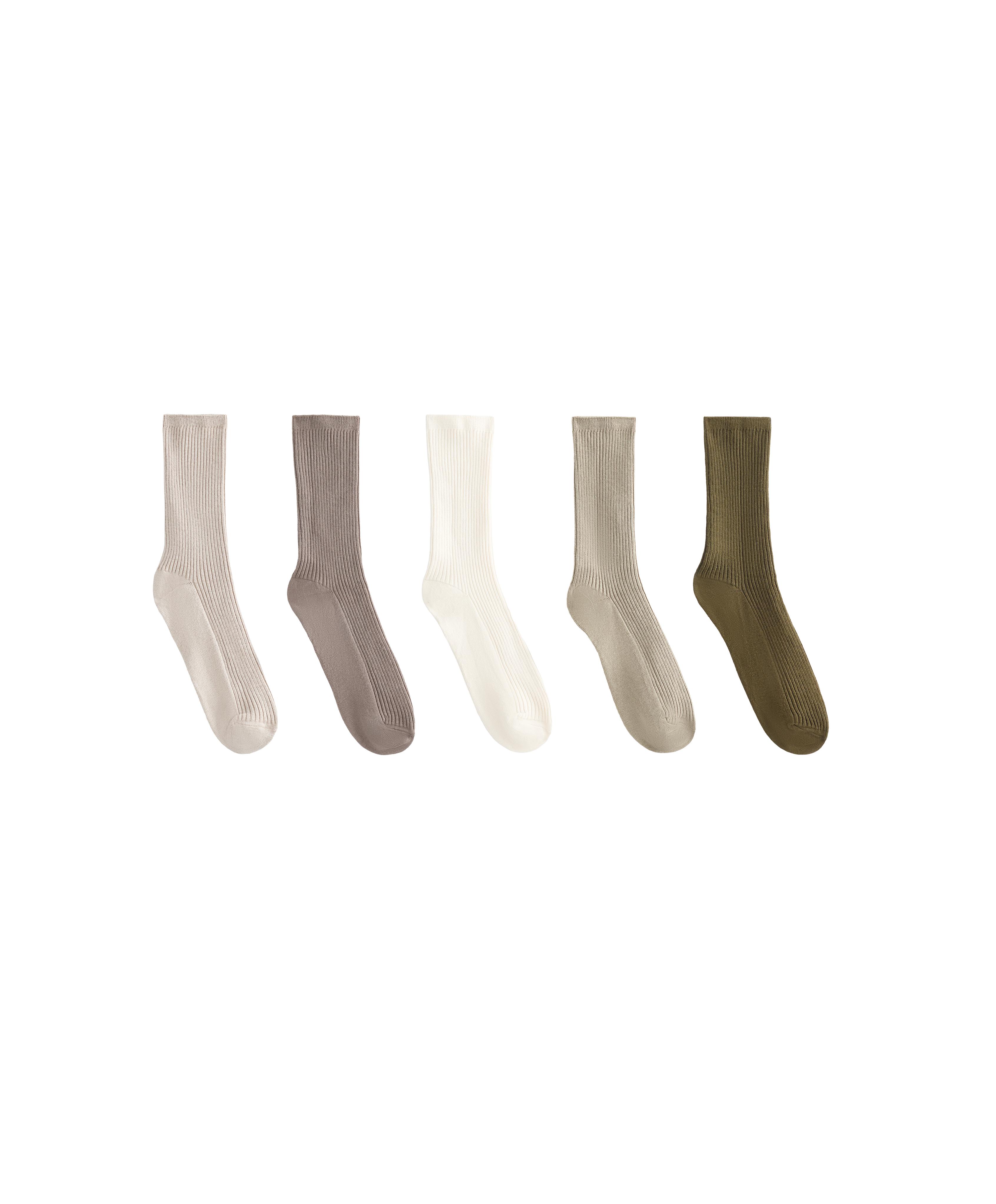5 pairs of cotton blend classic socks — GREEN BEIGE