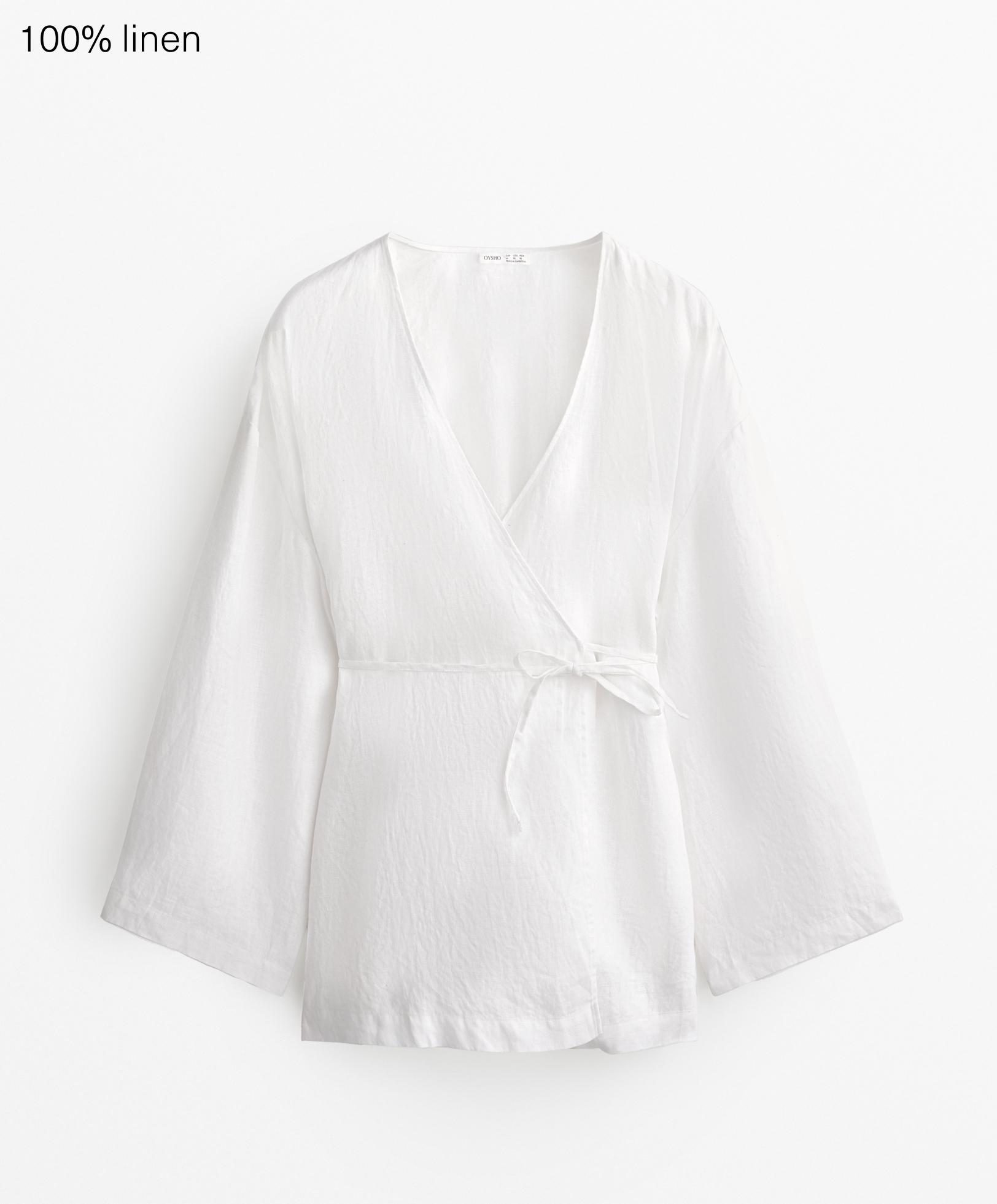 Chemise kimono à nouer sur le côté 100 % lin