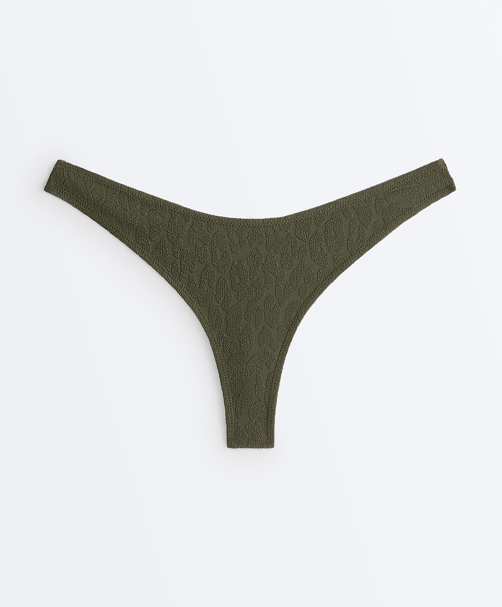 U-cut leopard print textured Brazilian bikini briefs — DARK KHAKI
