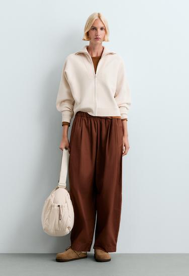 High-neck mixed knit jacket — ECRU 1