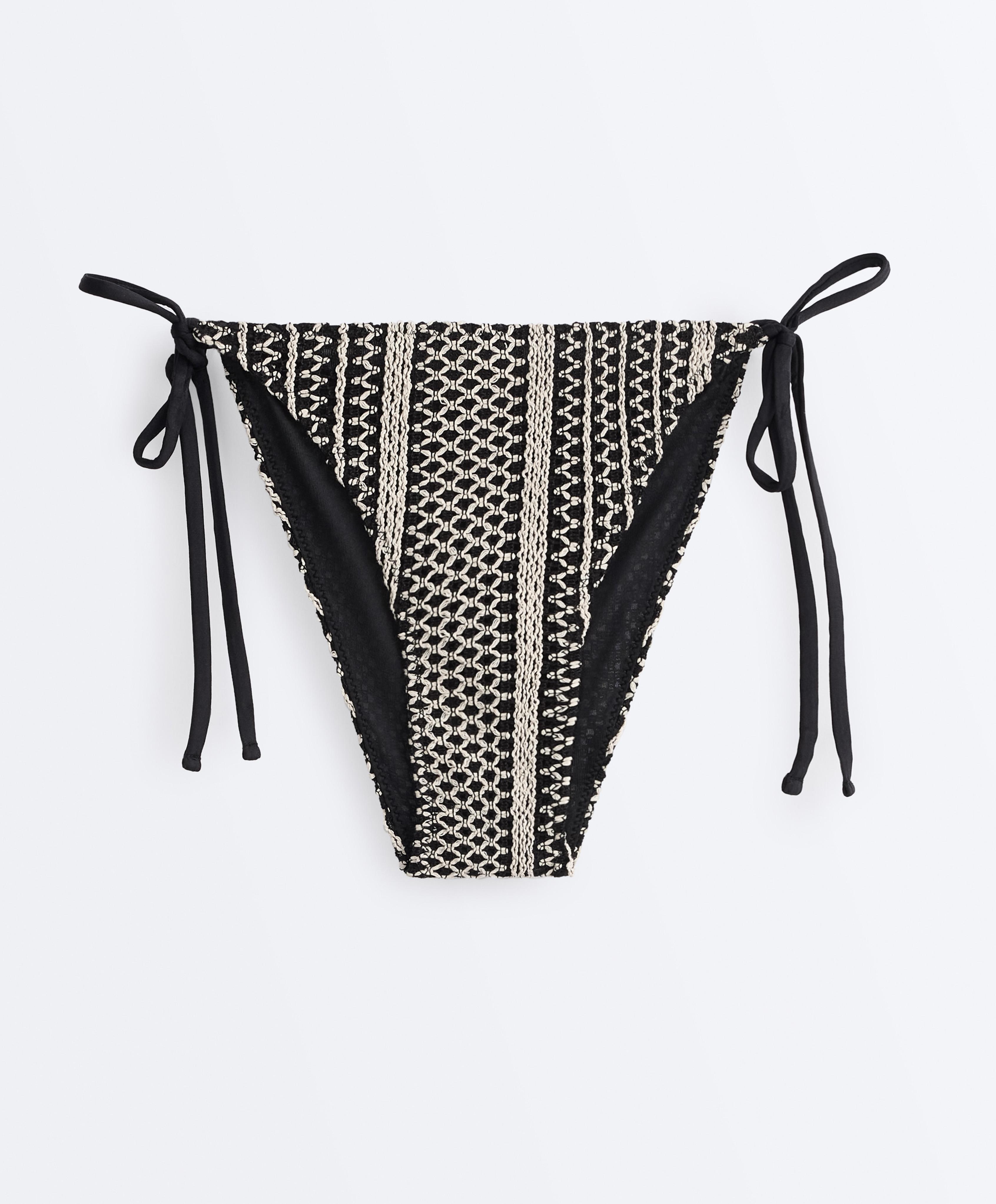 Medium-coverage crochet tie bikini briefs — BLACK