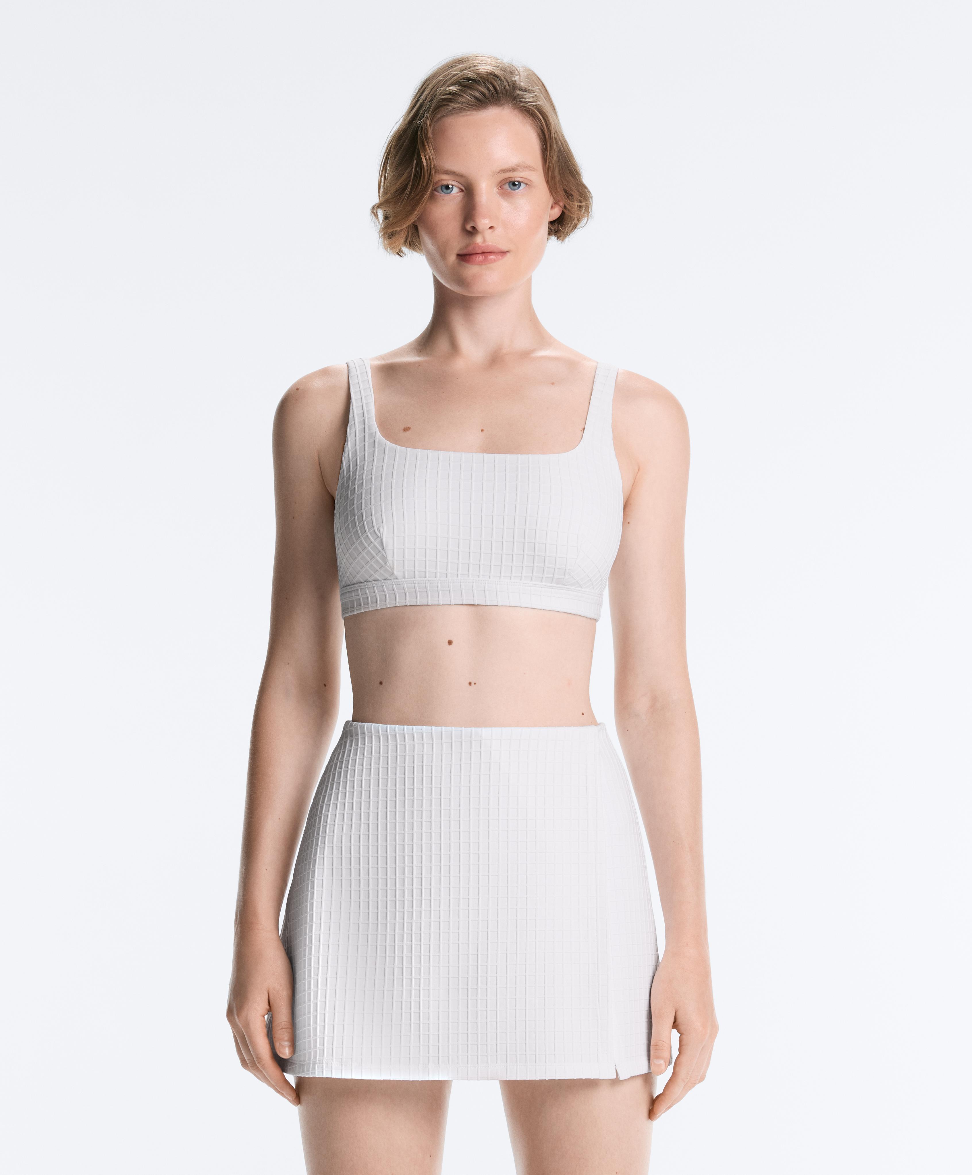 Medium-support check sports bra — WHITE