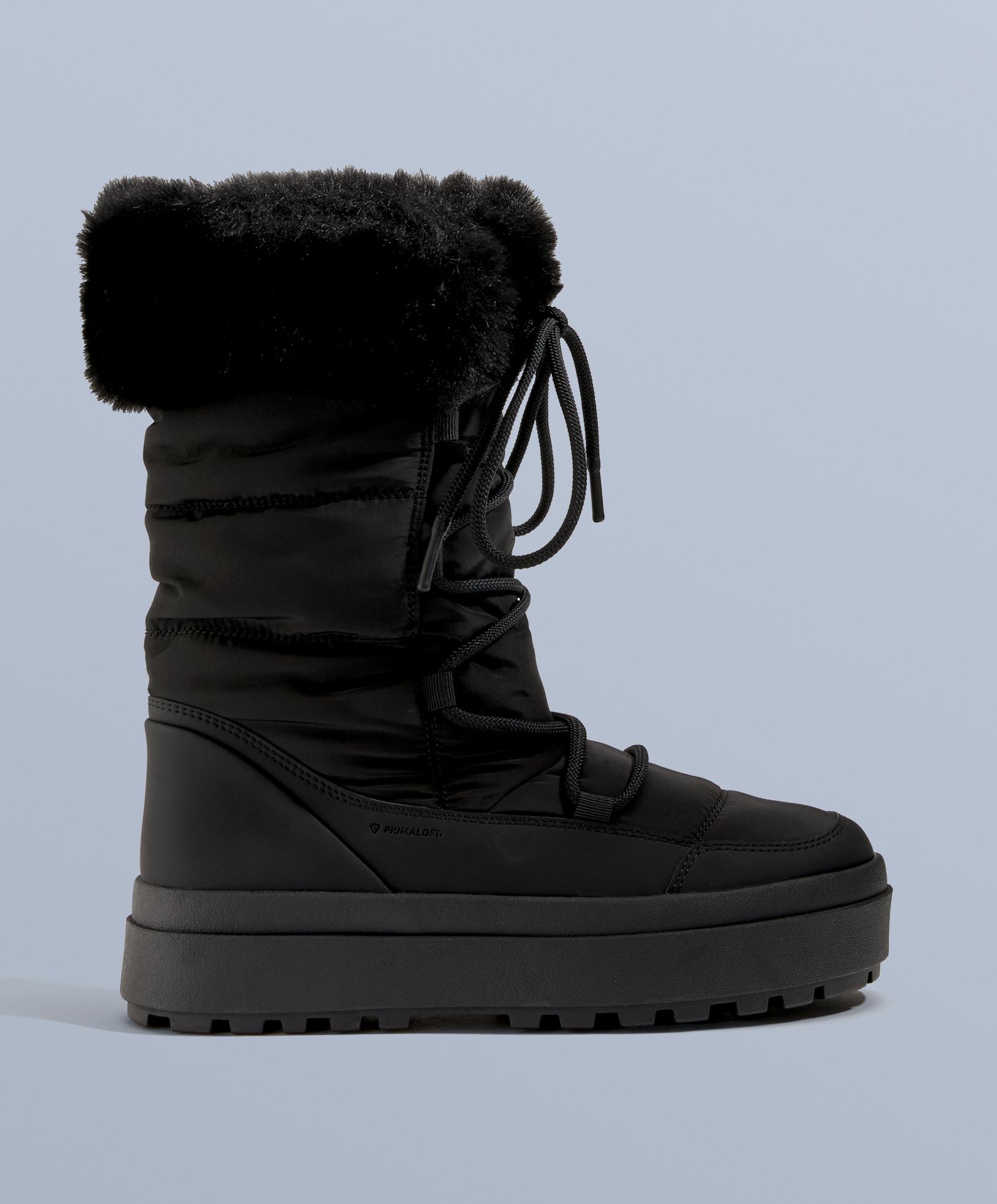 Lace-up après-ski boot with fur collar — BLACK