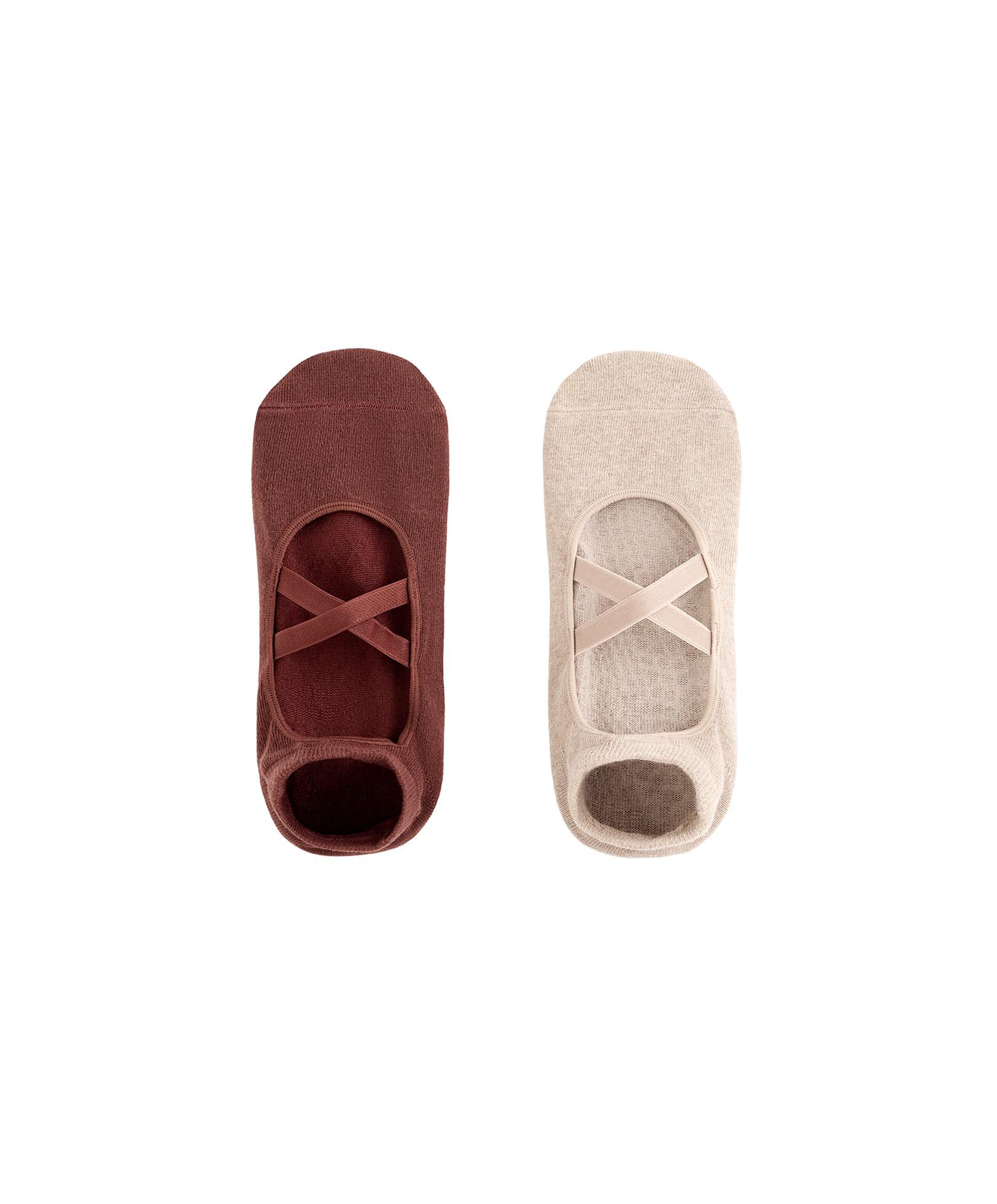 2 pairs of cotton blend sneaker yoga and Pilates socks with crossover straps — MAHOGANY