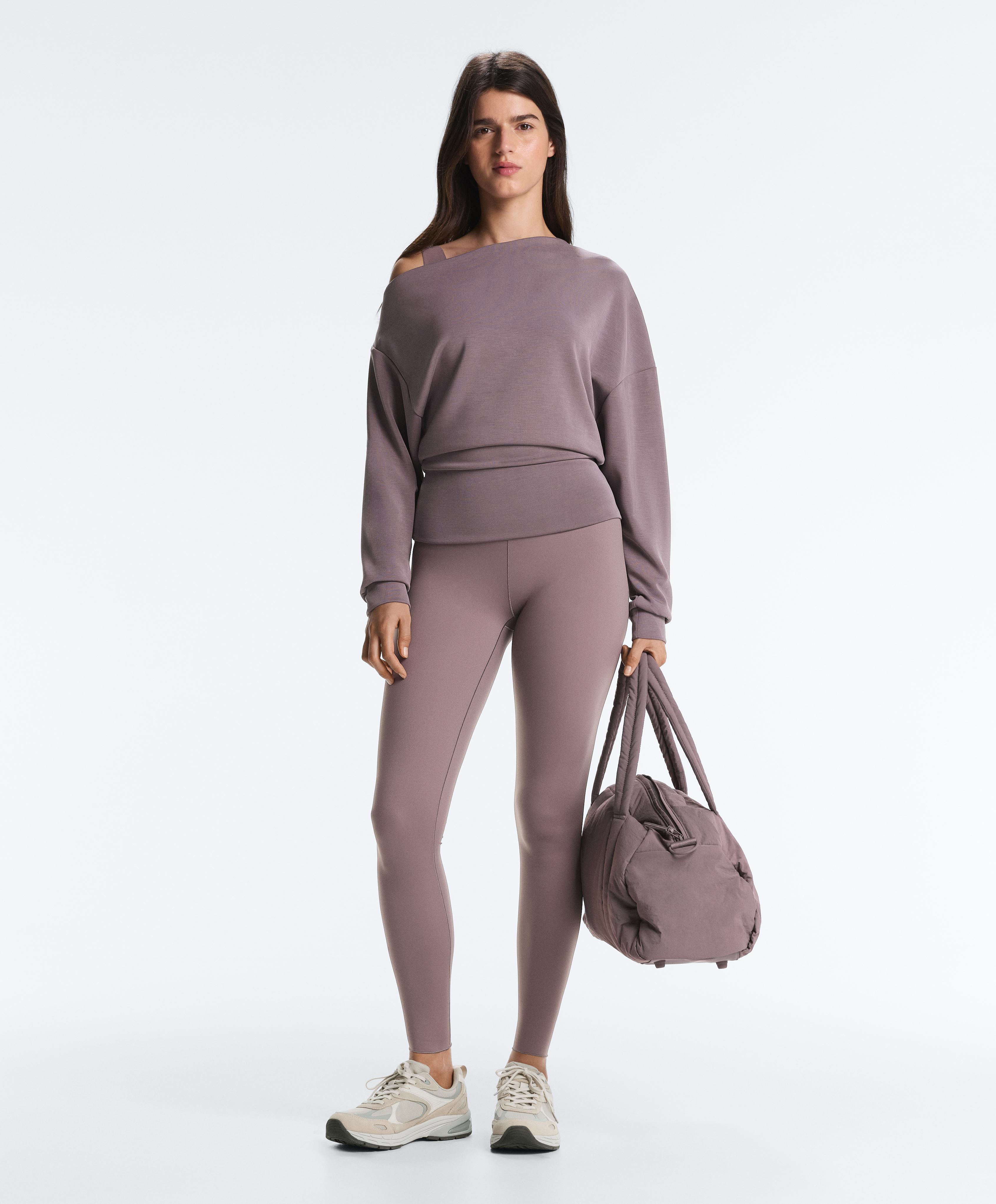 Asymmetric neck sweatshirt with adjustable waist and soft-touch modal — GREY-LILAC
