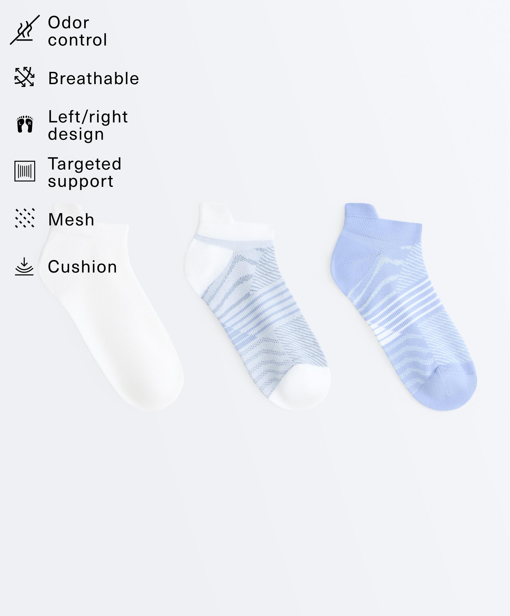 3 pairs of polyamide blend sports sneaker socks with heel tab — WASHED INDIGO