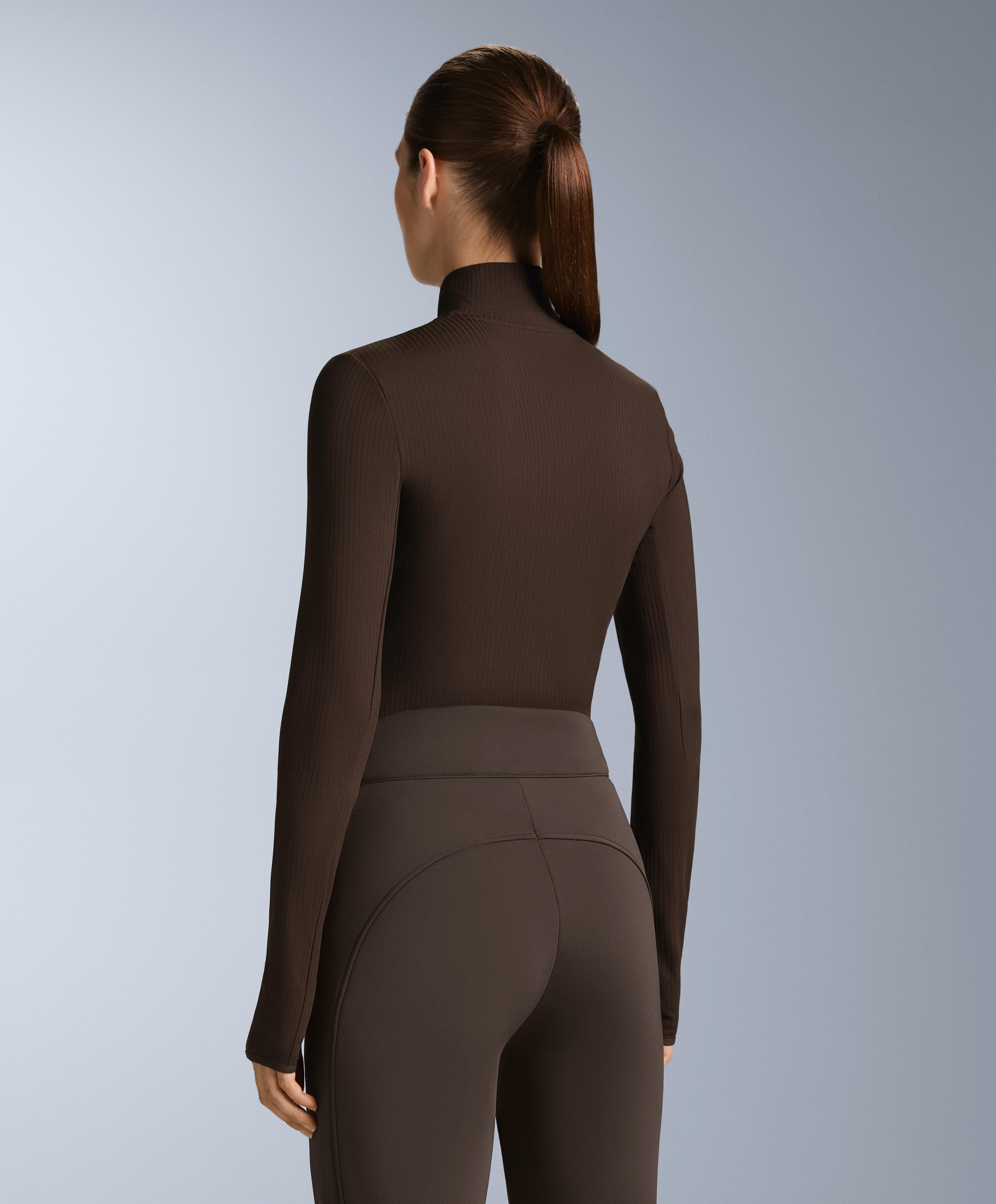 Thermal base layer rib T-shirt — DARK REDDISH‑BROWN