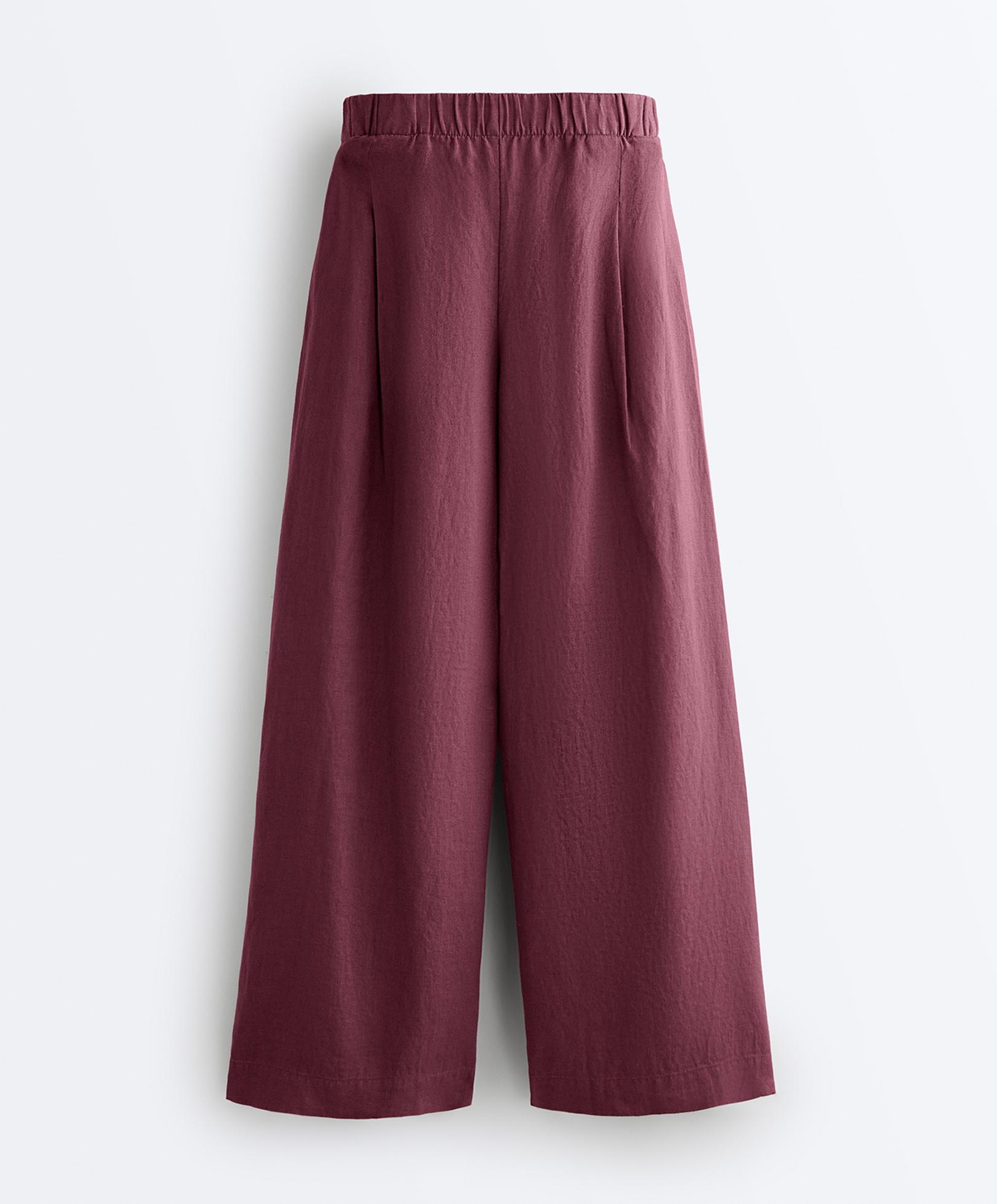 100% linen wide-leg trousers — CHERRY