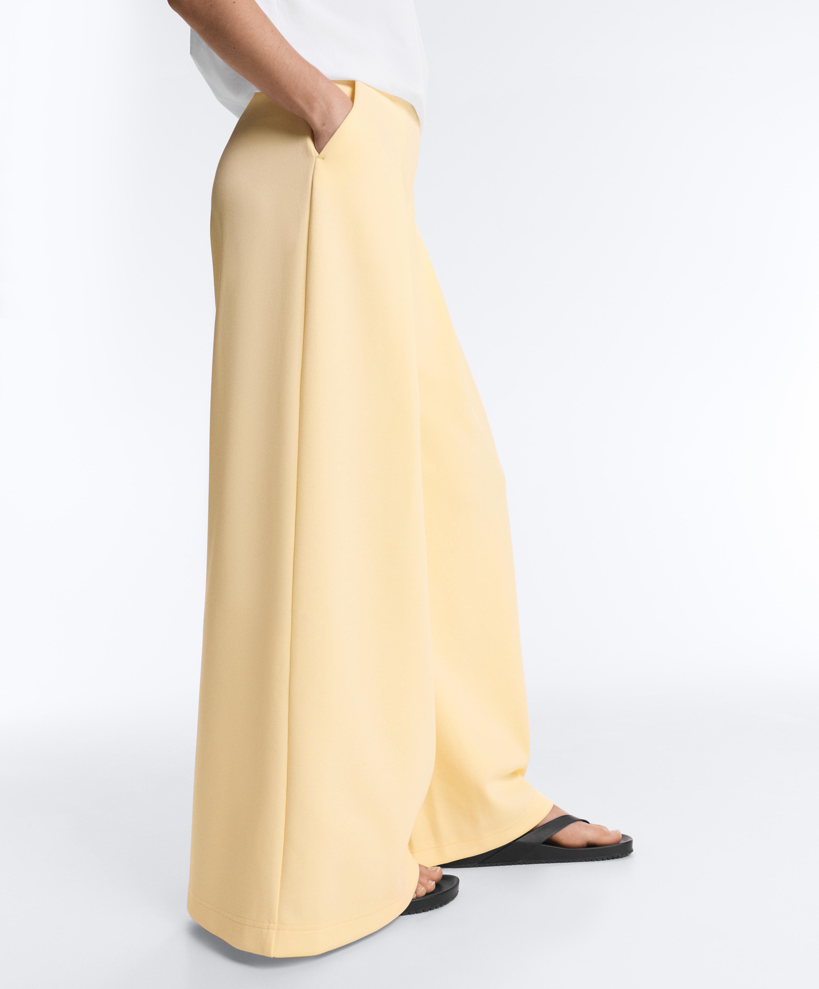 Wide-leg pique trousers with cotton — PALE YELLOW