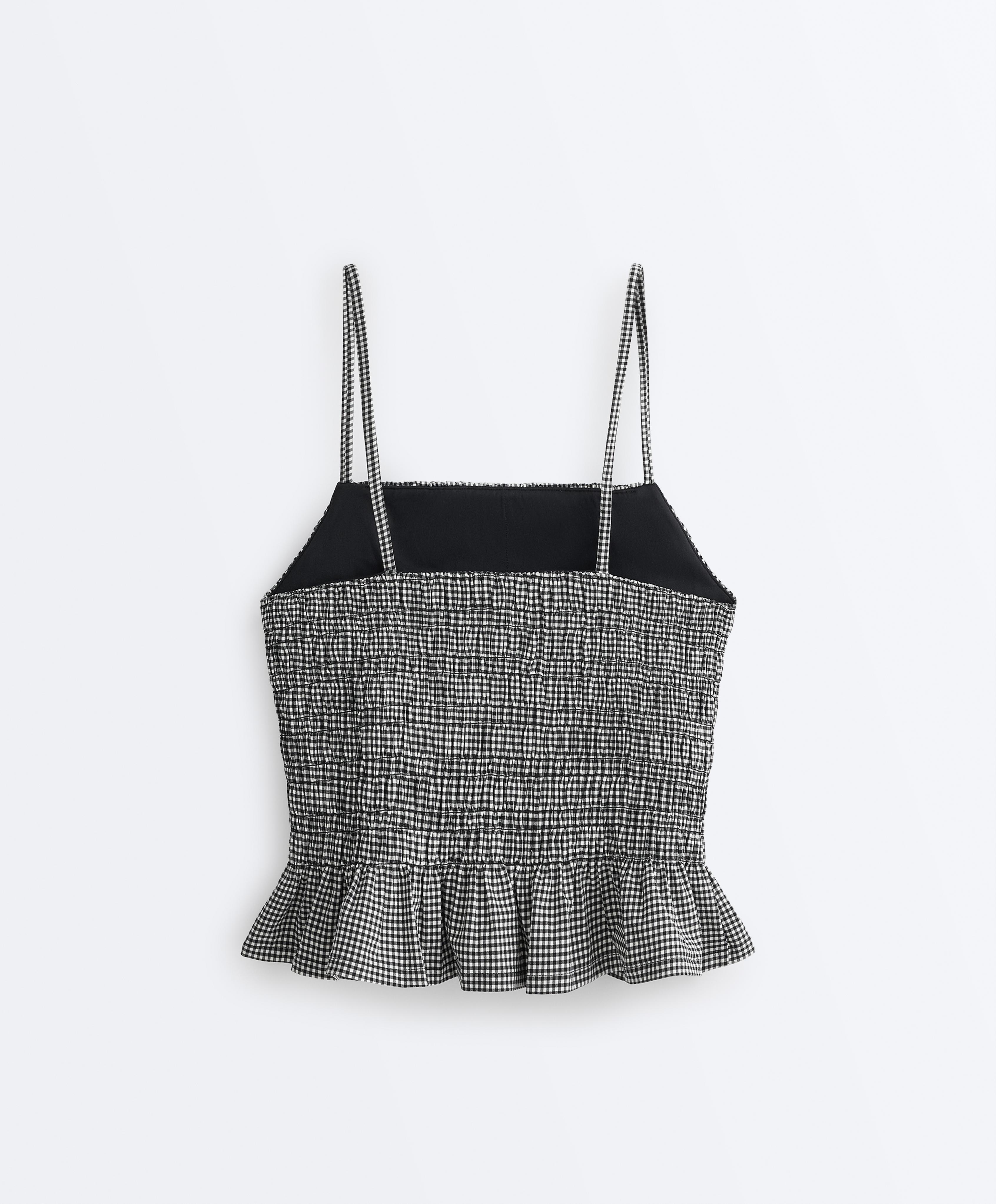 Comfortlux gingham smock tank top — BLACK