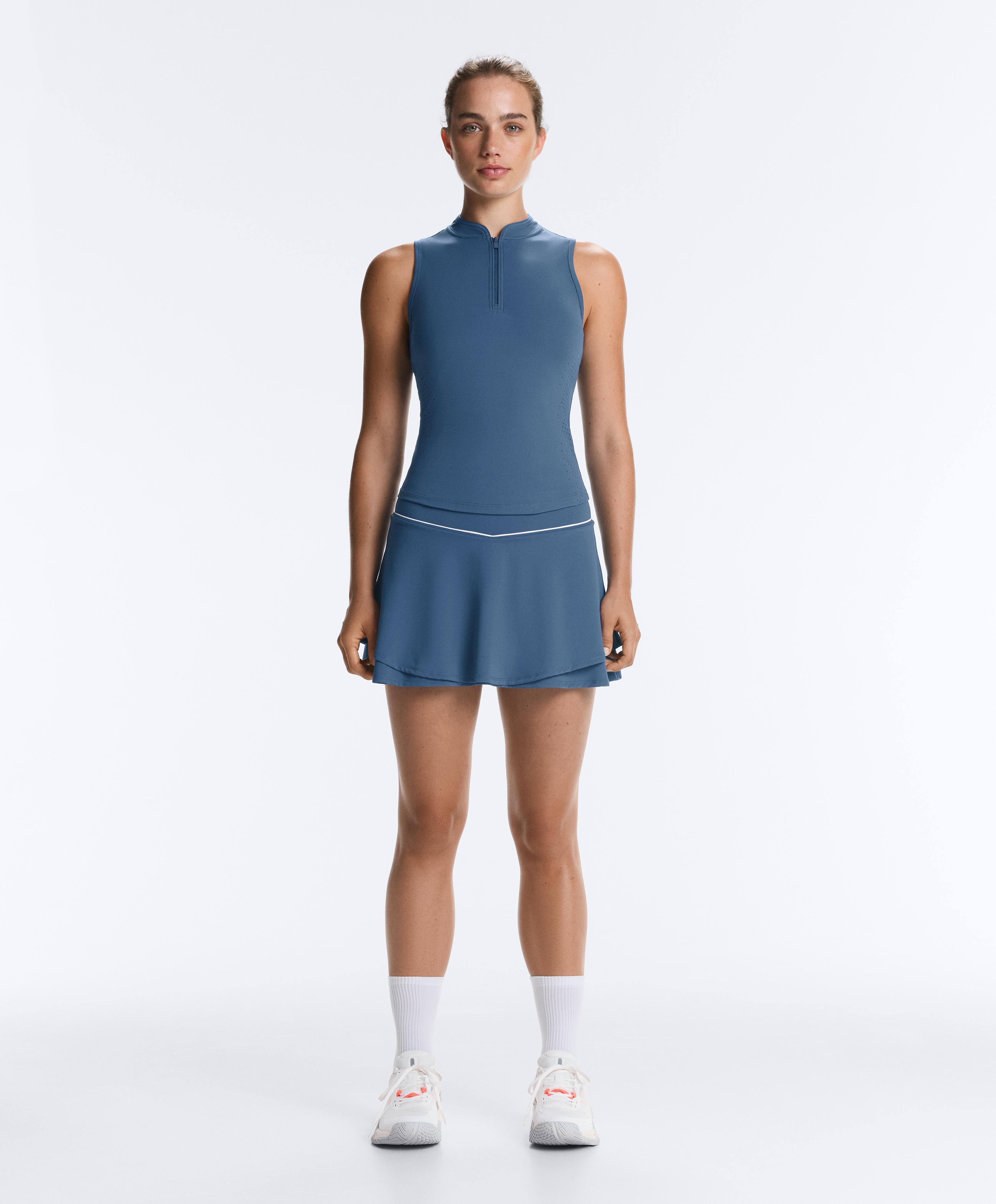 Double layer high rise short skirt — MID GREY-BLUE