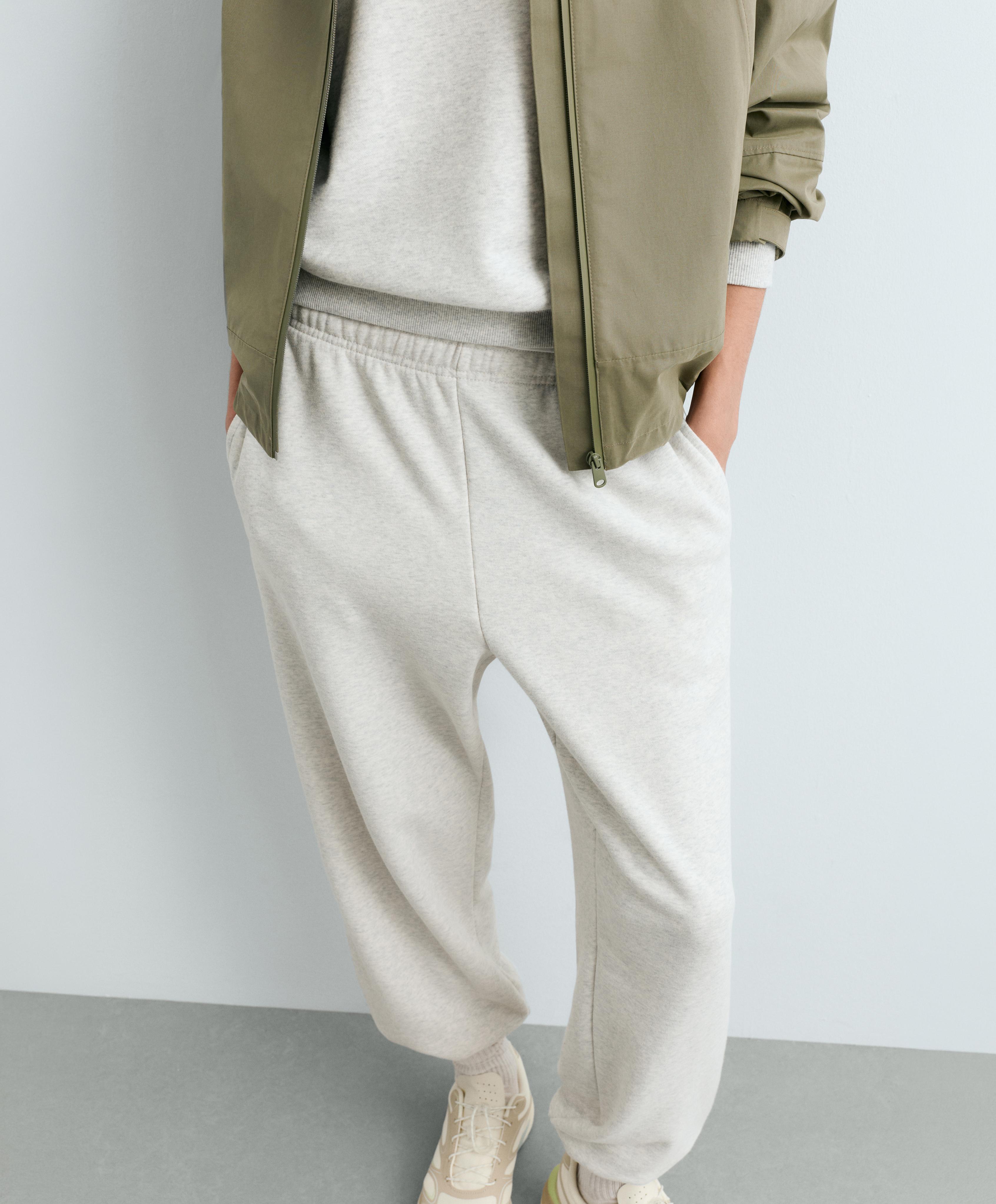 Cotton blend fleece joggers — PALE GREY MELANGE