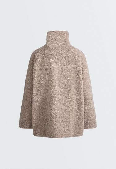 High-neck faux-shearling jacket — TAUPE                    7