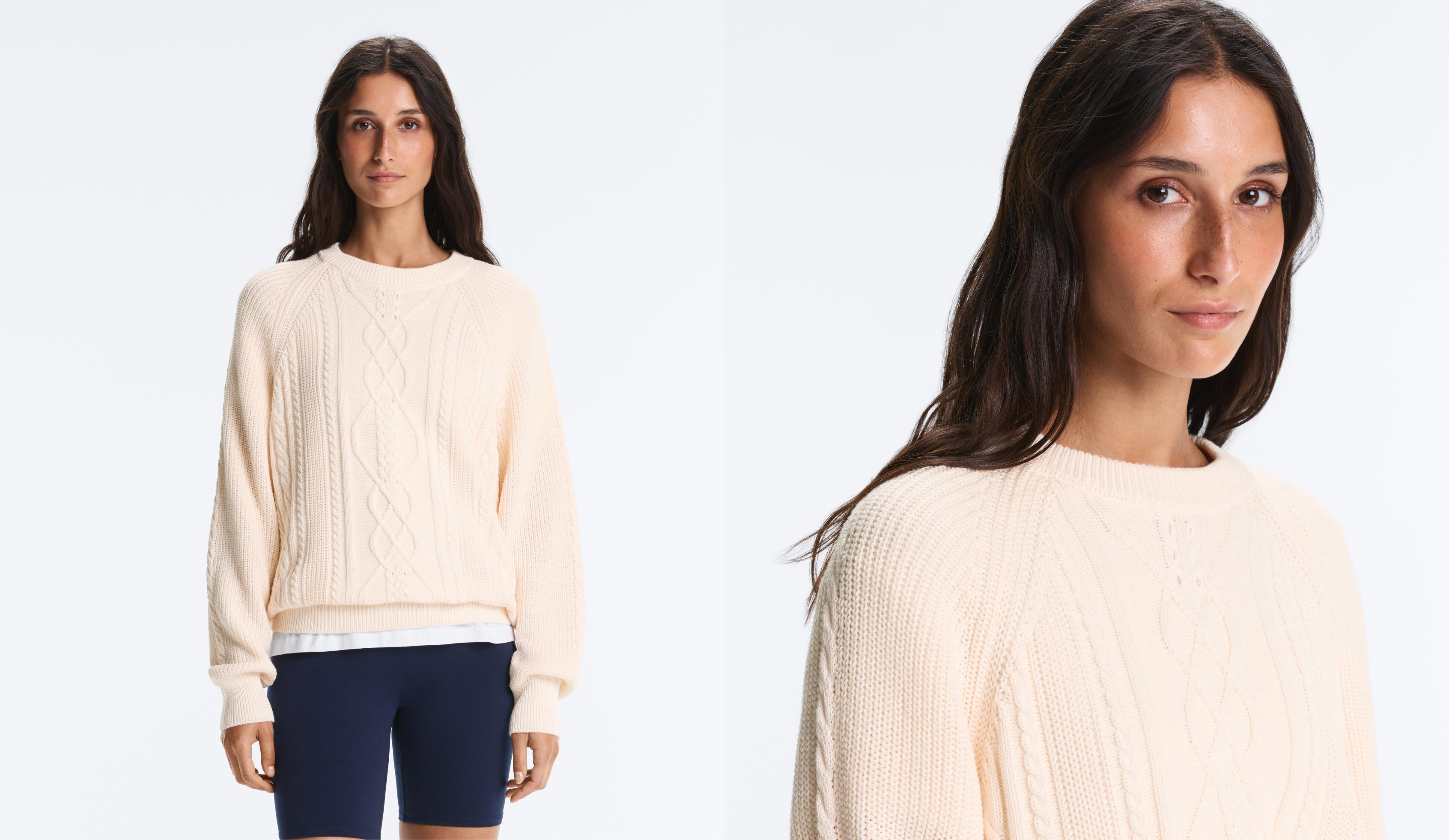 100% cotton cable knit jumper — ECRU