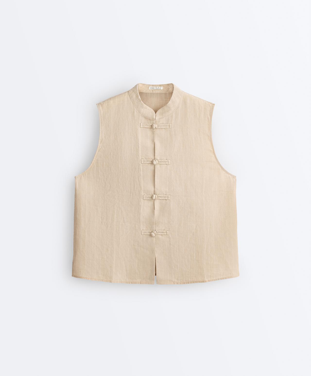 100% linen sleeveless stand-up collar shirt — SANDY          