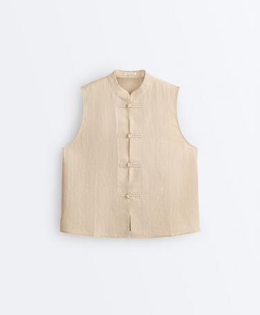 100% linen sleeveless stand-up collar shirt — SANDY           9