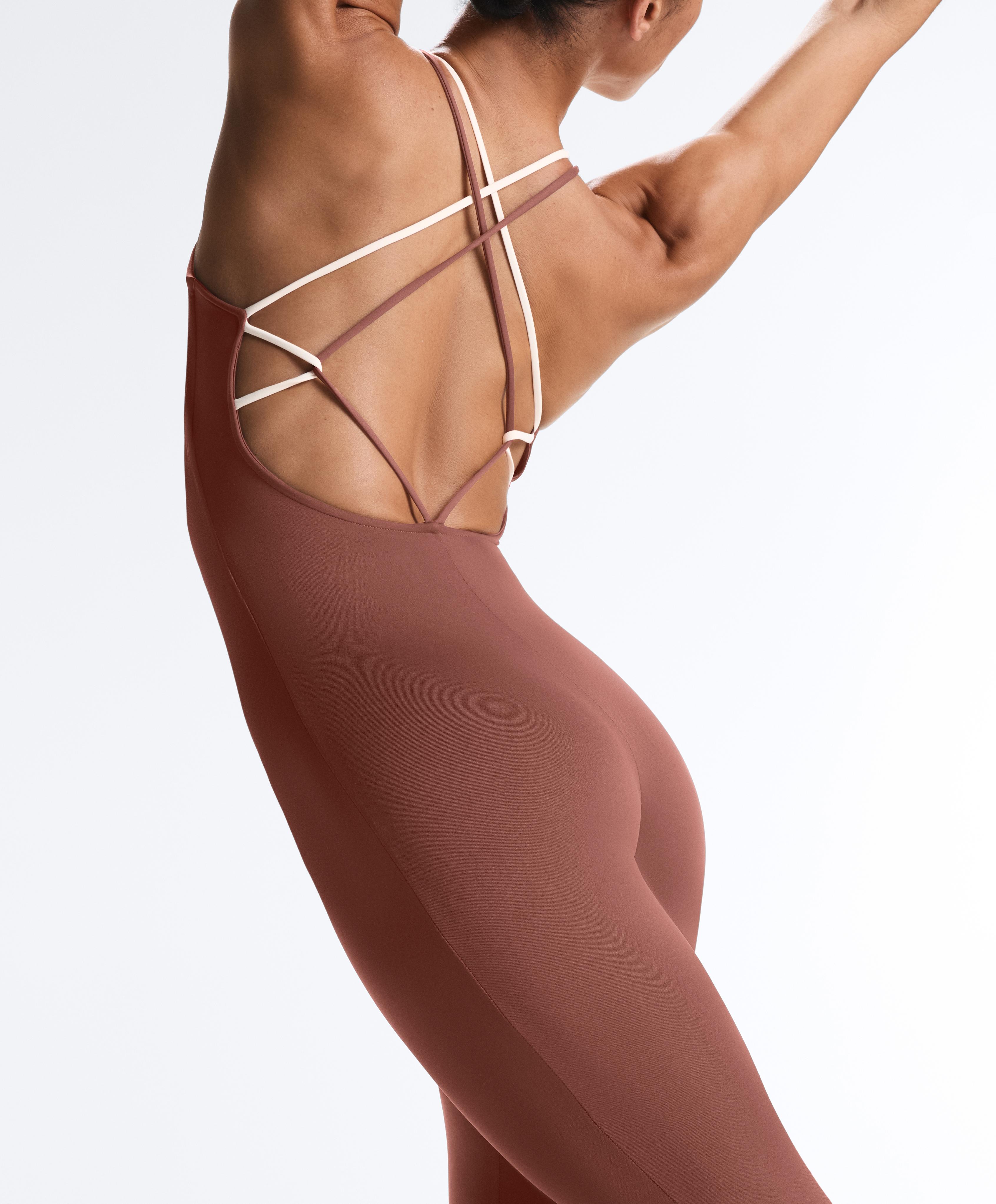 Comfortlux block long jumpsuit — MAHOGANY