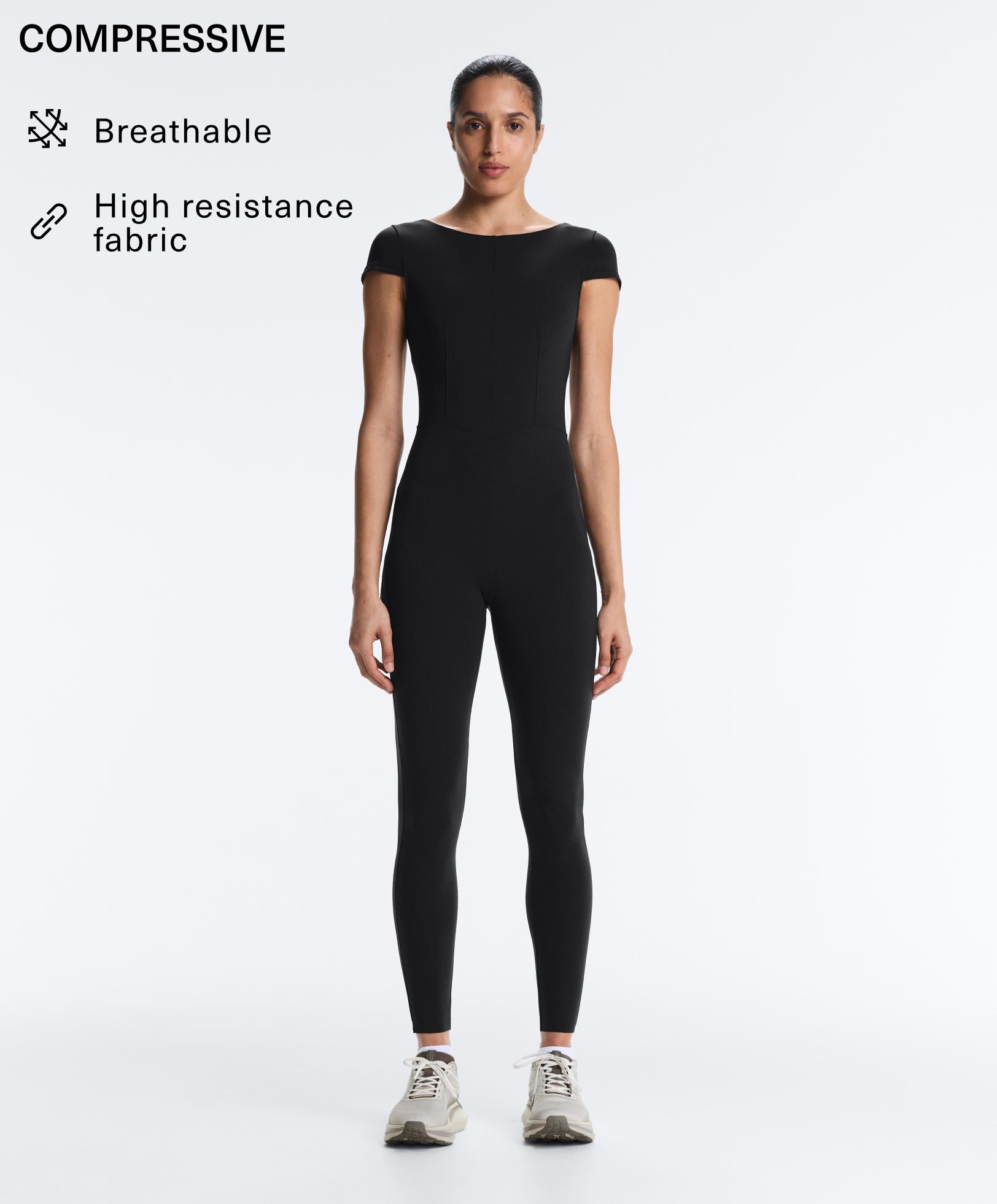 Long Compressive short sleeve jumpsuit