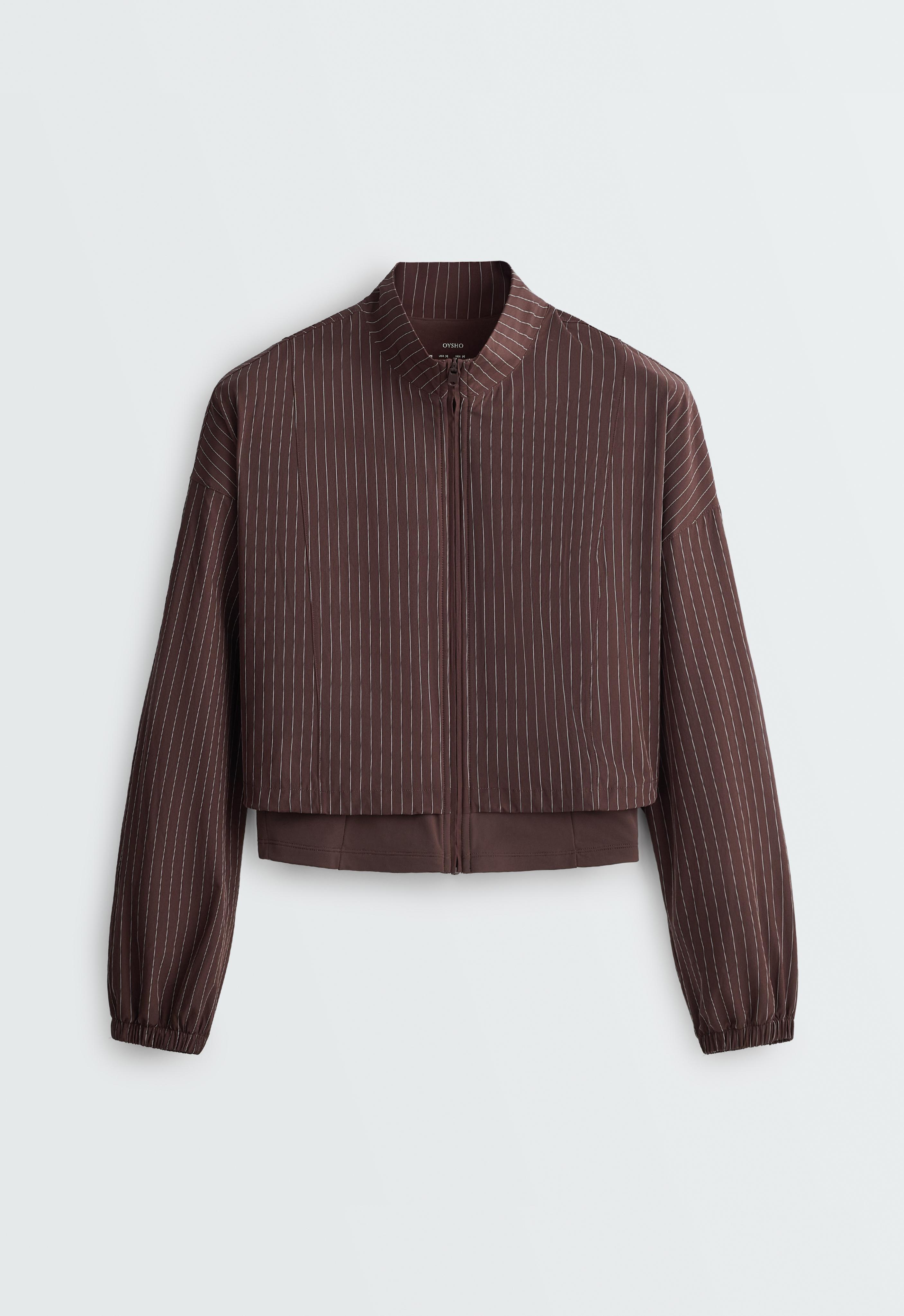 Pinstriped water-repellent technical jacket — CHOCOLATE