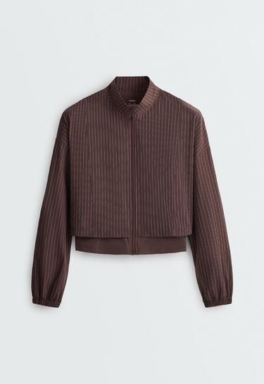 Pinstriped water-repellent technical jacket — CHOCOLATE 7