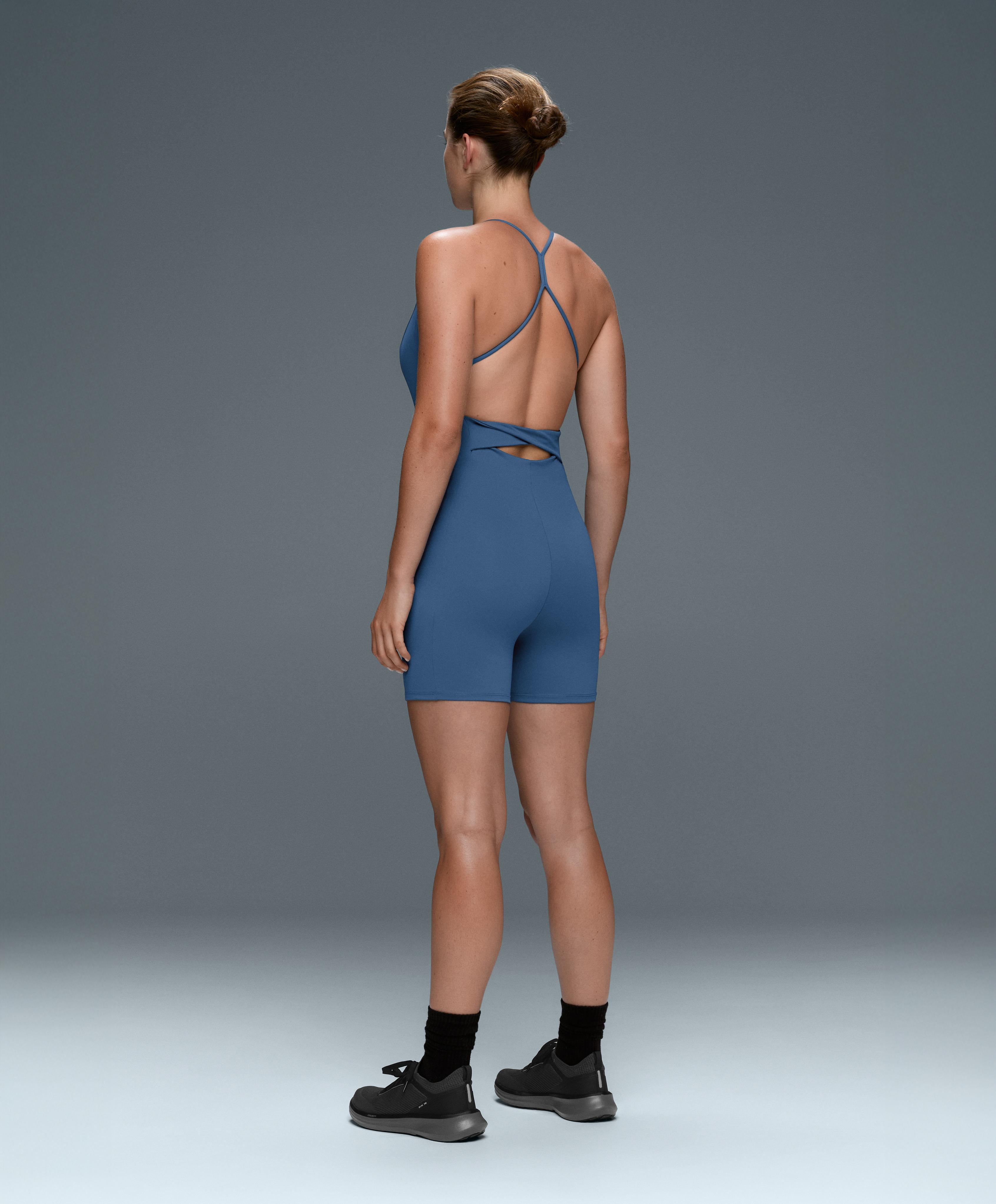 Comfortlux crossover strap short jumpsuit — MID GREY-BLUE