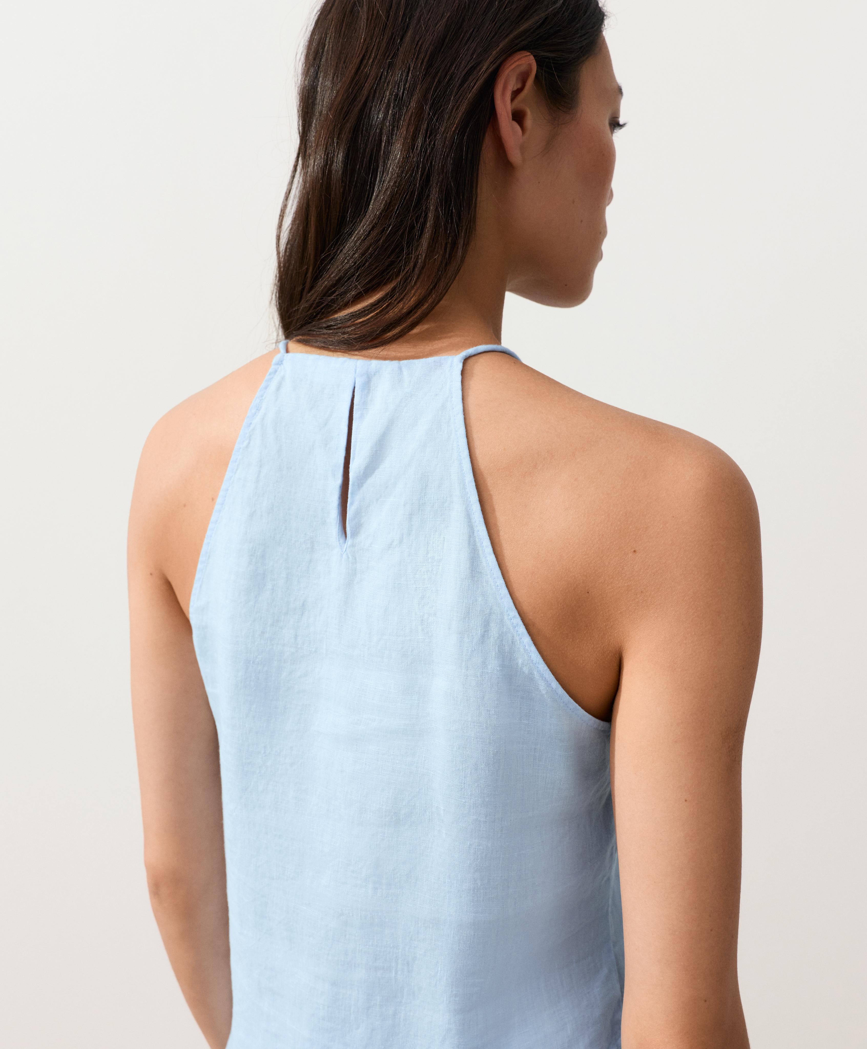 Asymmetric 100% linen sleeveless top — SKY BLUE
