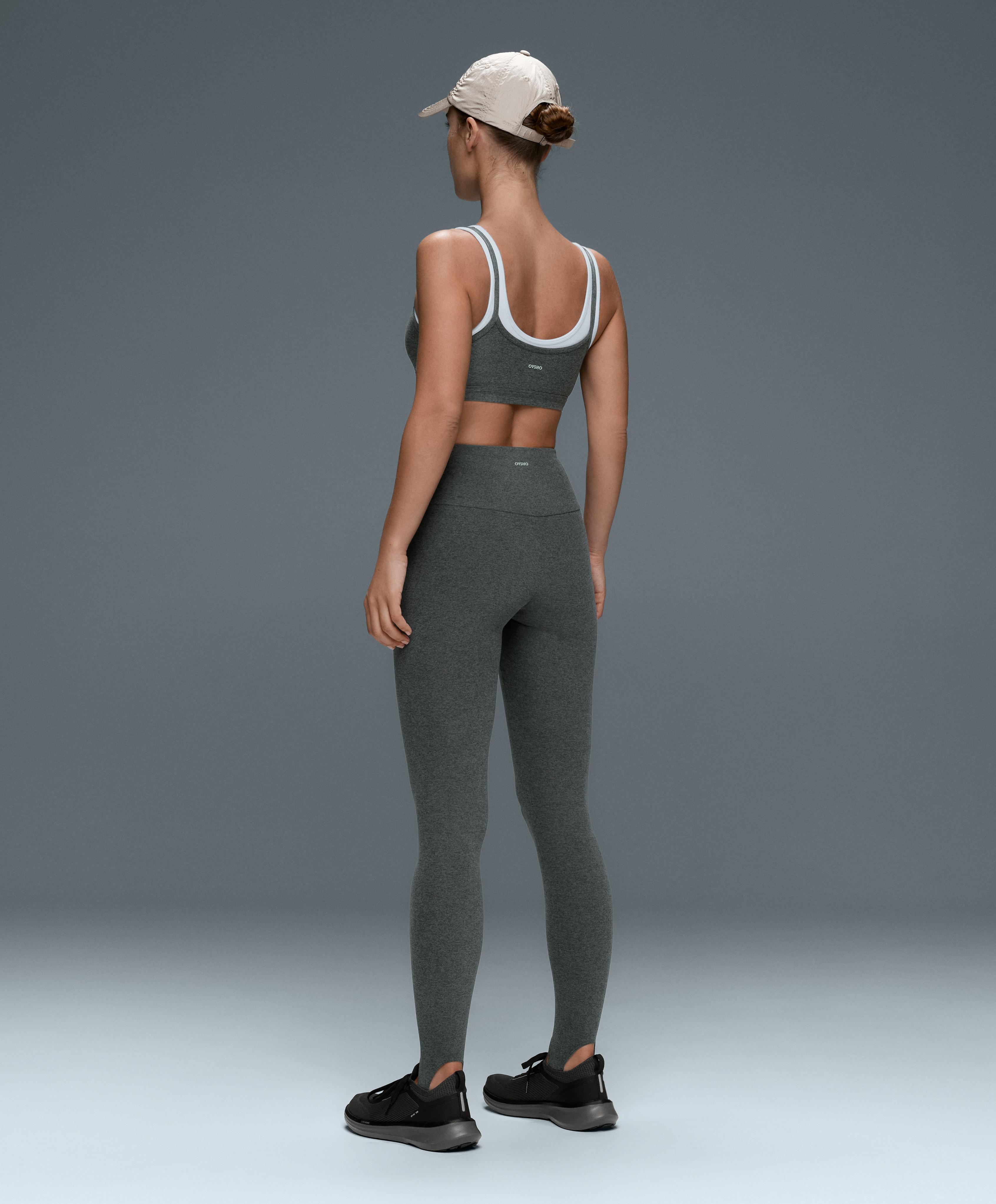 Medium-support ribbed heather sports bra with overlay — DARK GREY MELANGE