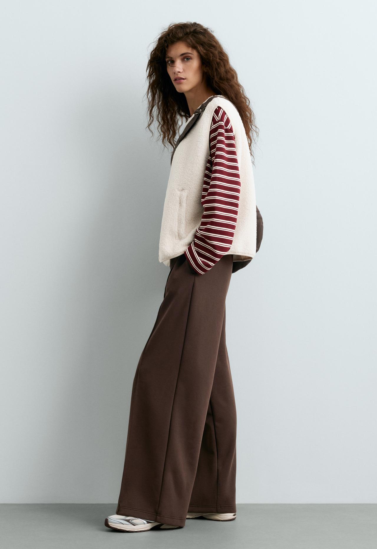Straight super high rise trousers with modal — DARK REDDISH‑BROWN