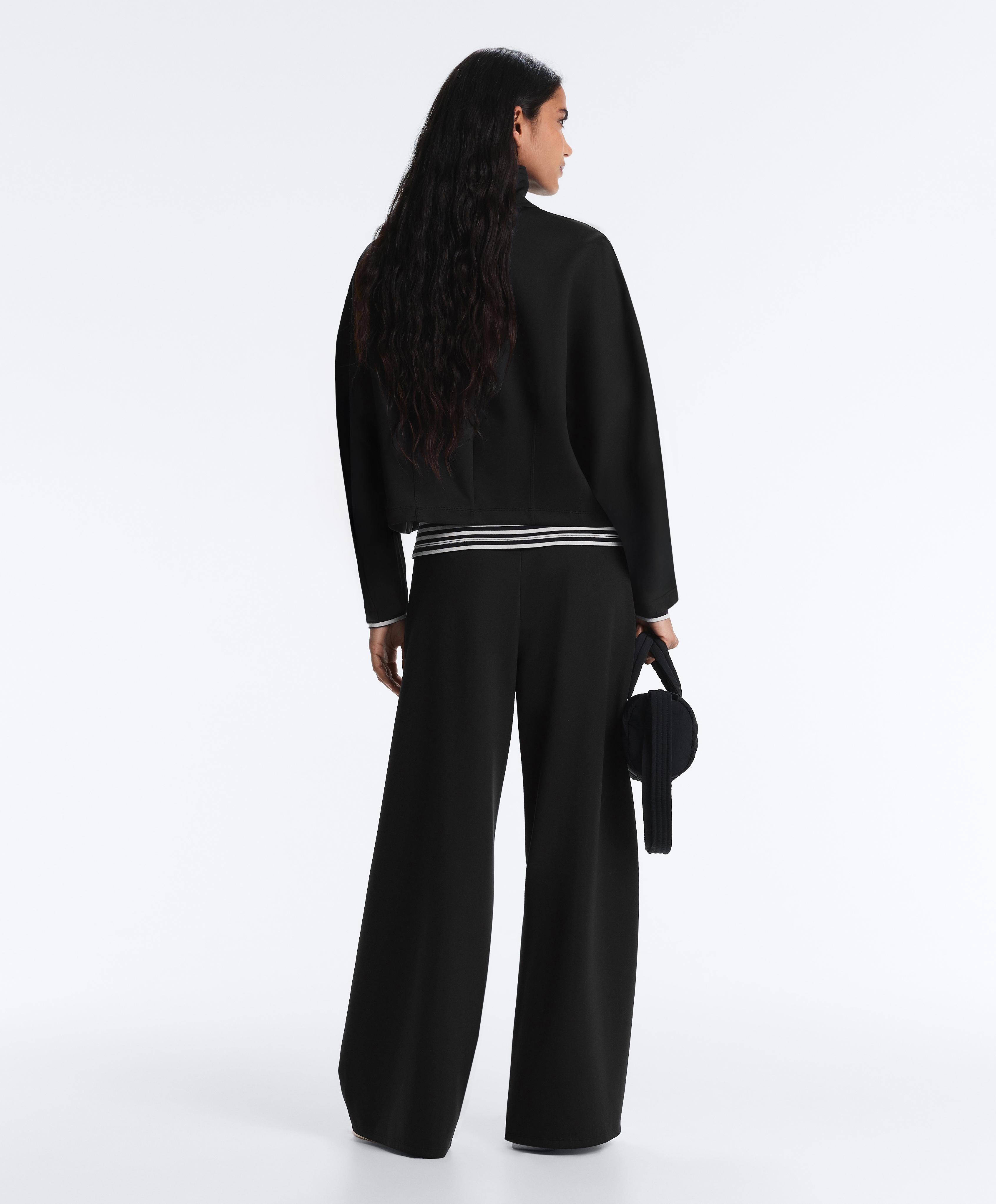 Neoprene effect high rise wide-leg trousers — BLACK